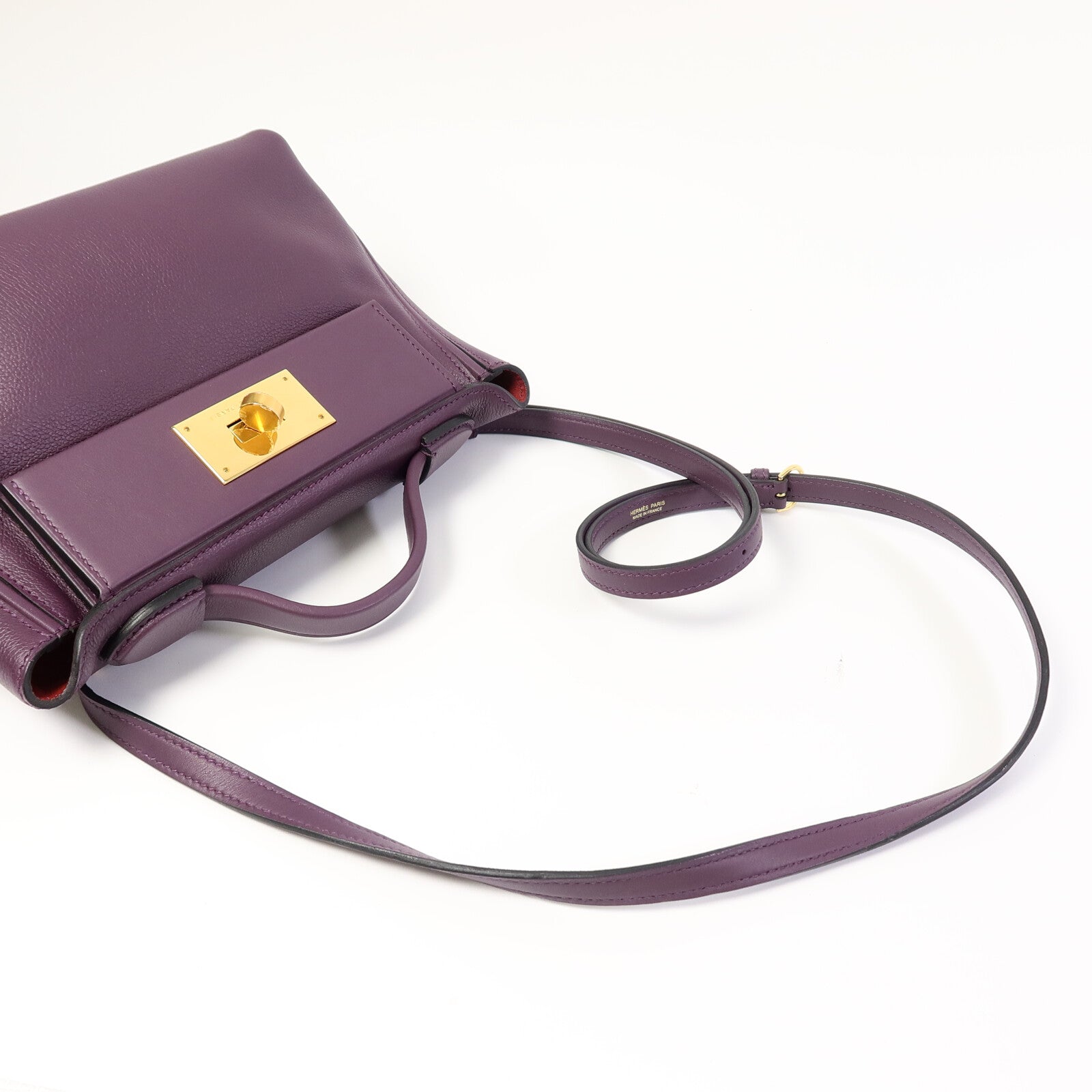 HERMES Evercolor皮革24/24 Mini手挽肩背兩用袋Cassis/Rouge Grenade