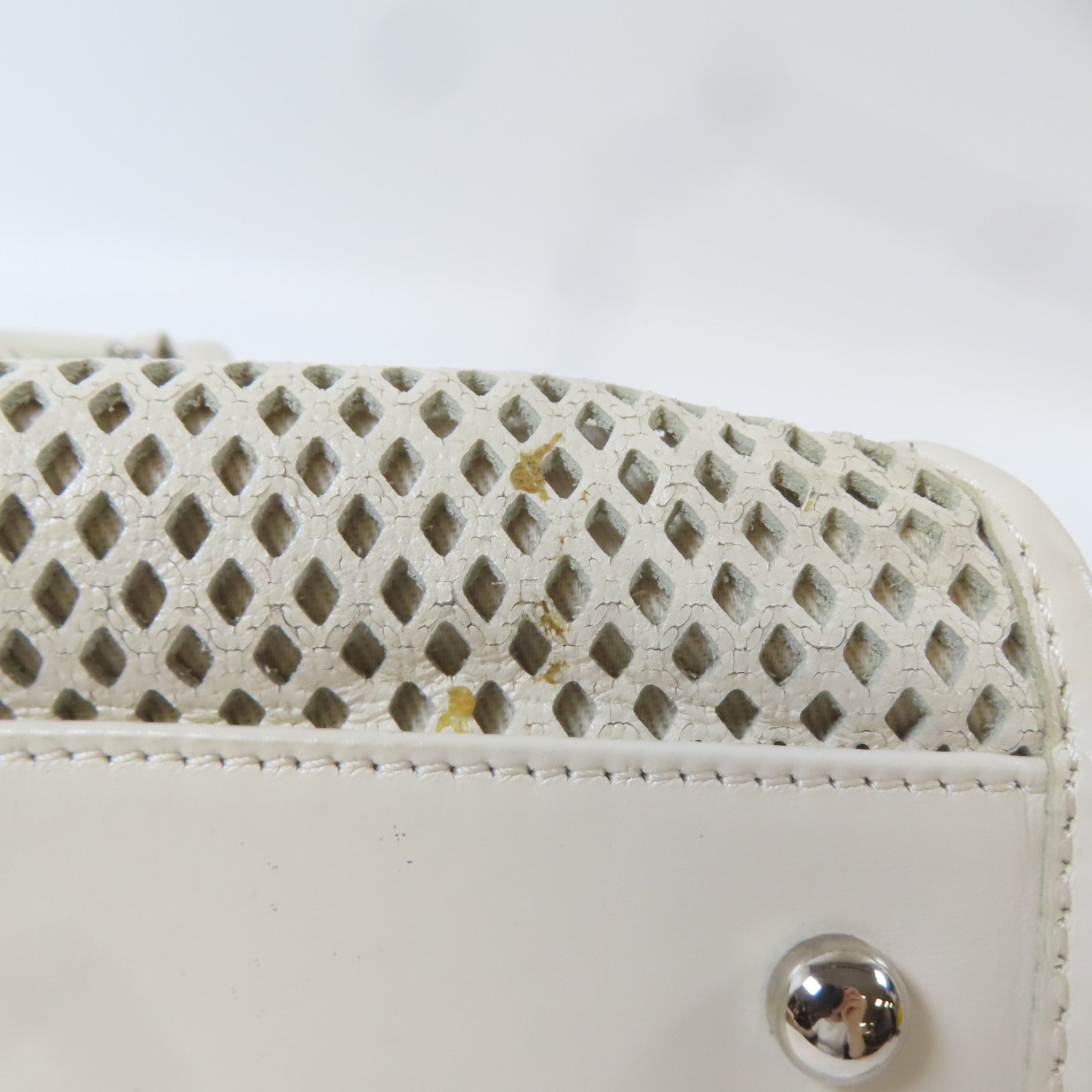 CHANEL 牛皮皮革Chain Shoulder Bag銀扣手挽肩背兩用袋白色
