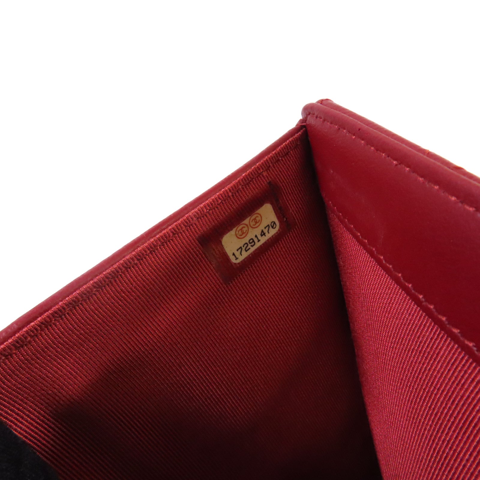 CHANEL 菱格羊皮皮革Long Wallet銀扣長錢包紅色