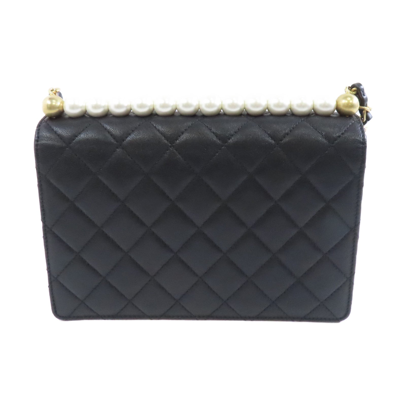 CHANEL 菱格牛皮皮革Chain Shoulder金扣鏈帶肩背袋黑色