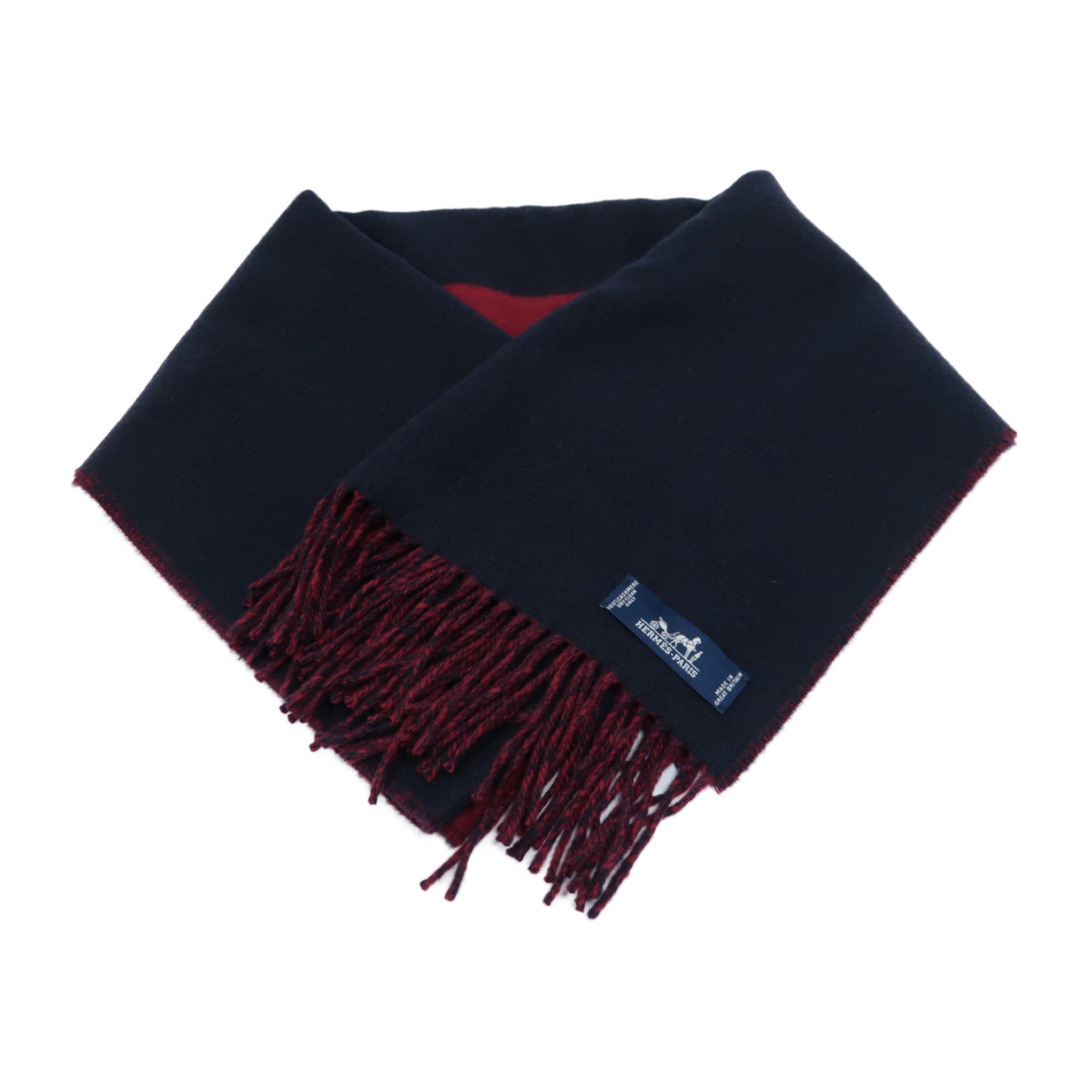 HERMES 【激減優惠】羊絨Scarf圍巾紅色/深藍色