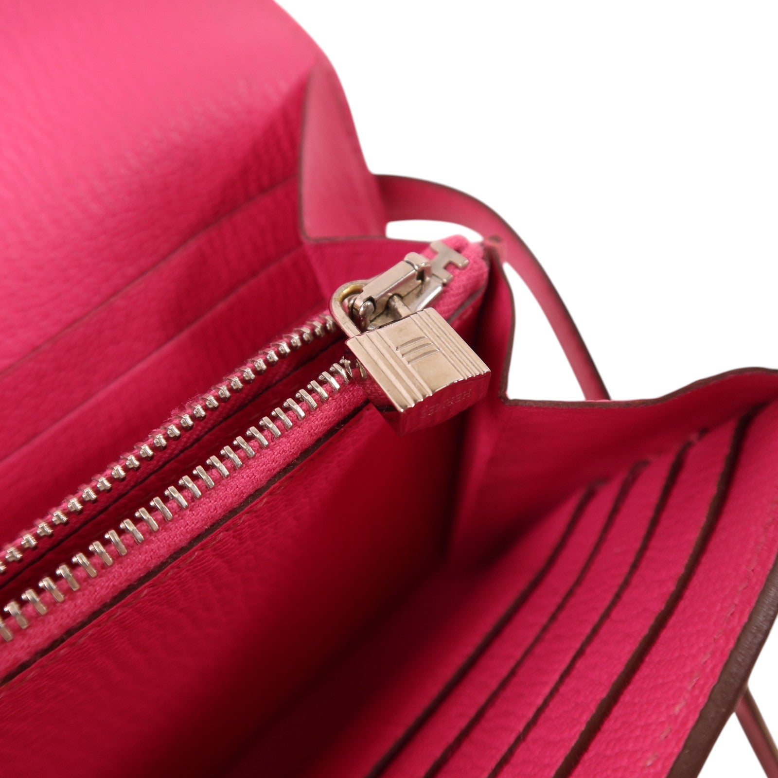 HERMES Chevre皮革Kelly Long Wallet銀扣長錢包Rose Mexico