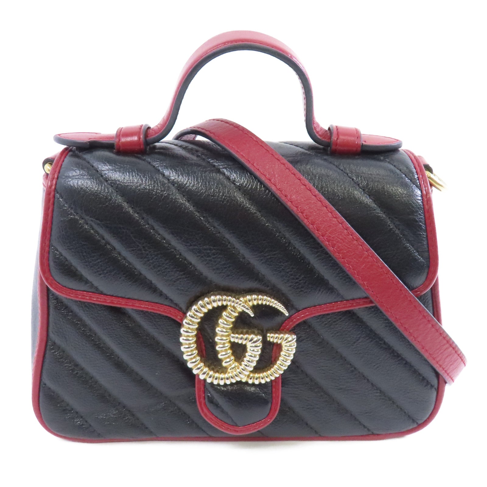GUCCI 【激減優惠】牛皮皮革2way Shoulder Bag金扣手挽肩背兩用袋黑色/紅色