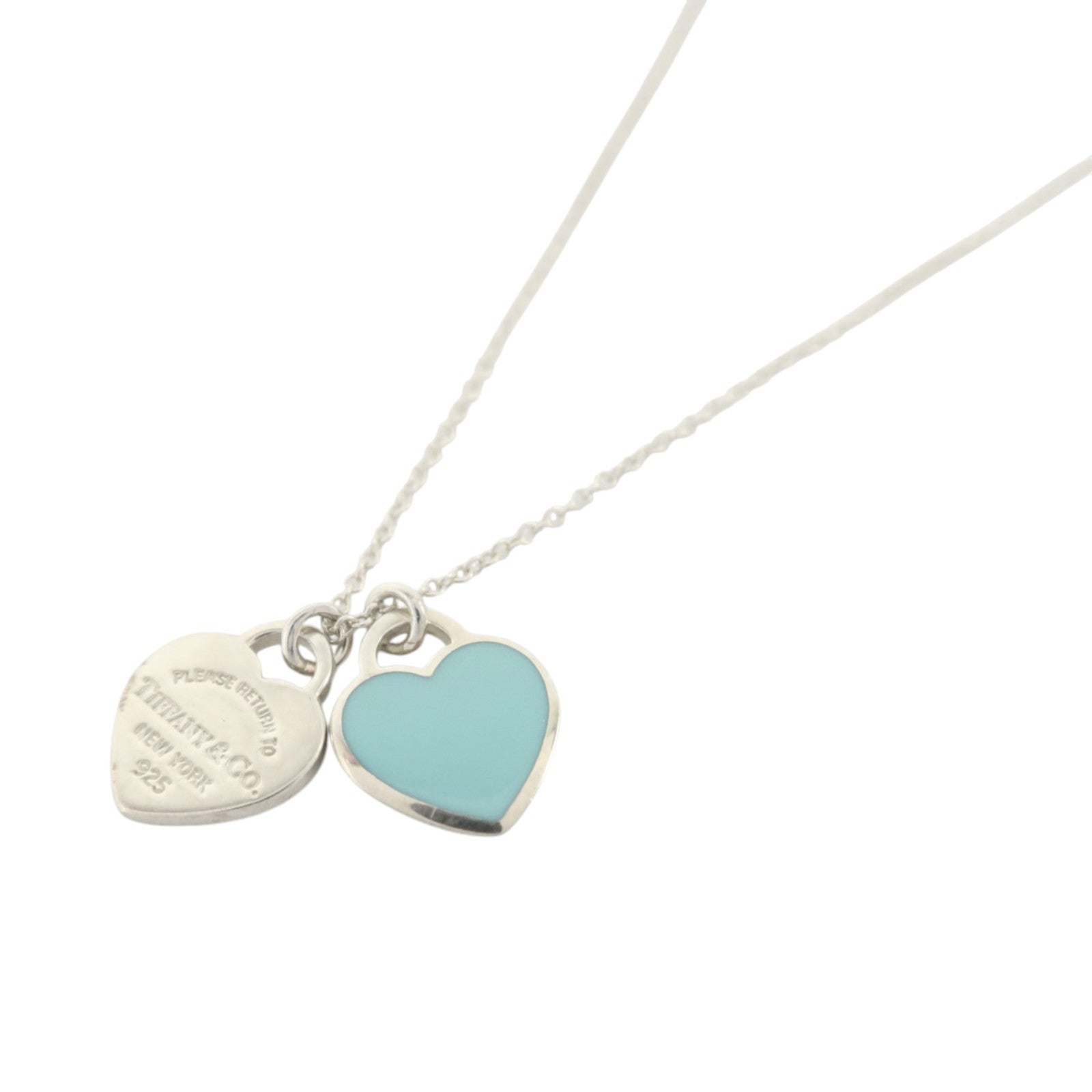 TIFFANY＆CO 925純銀Return To Tiffany Blue Double Heart Tag Necklace項鏈