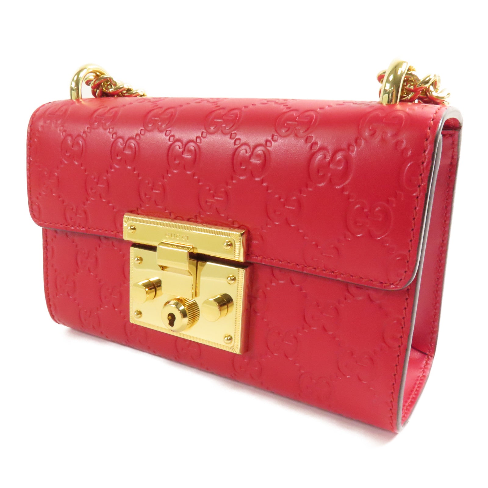 GUCCI 牛皮皮革Padlock金扣鏈帶肩背袋