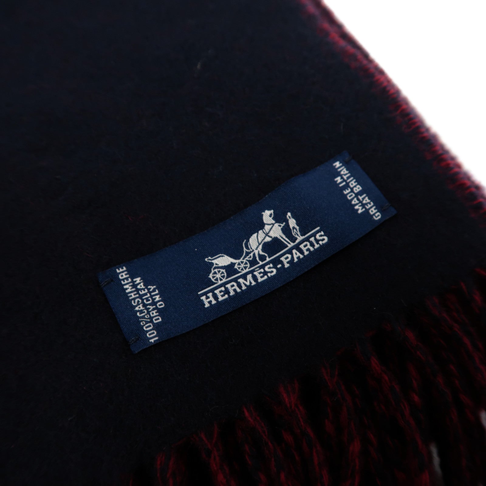 HERMES 【激減優惠】羊絨Scarf圍巾紅色/深藍色