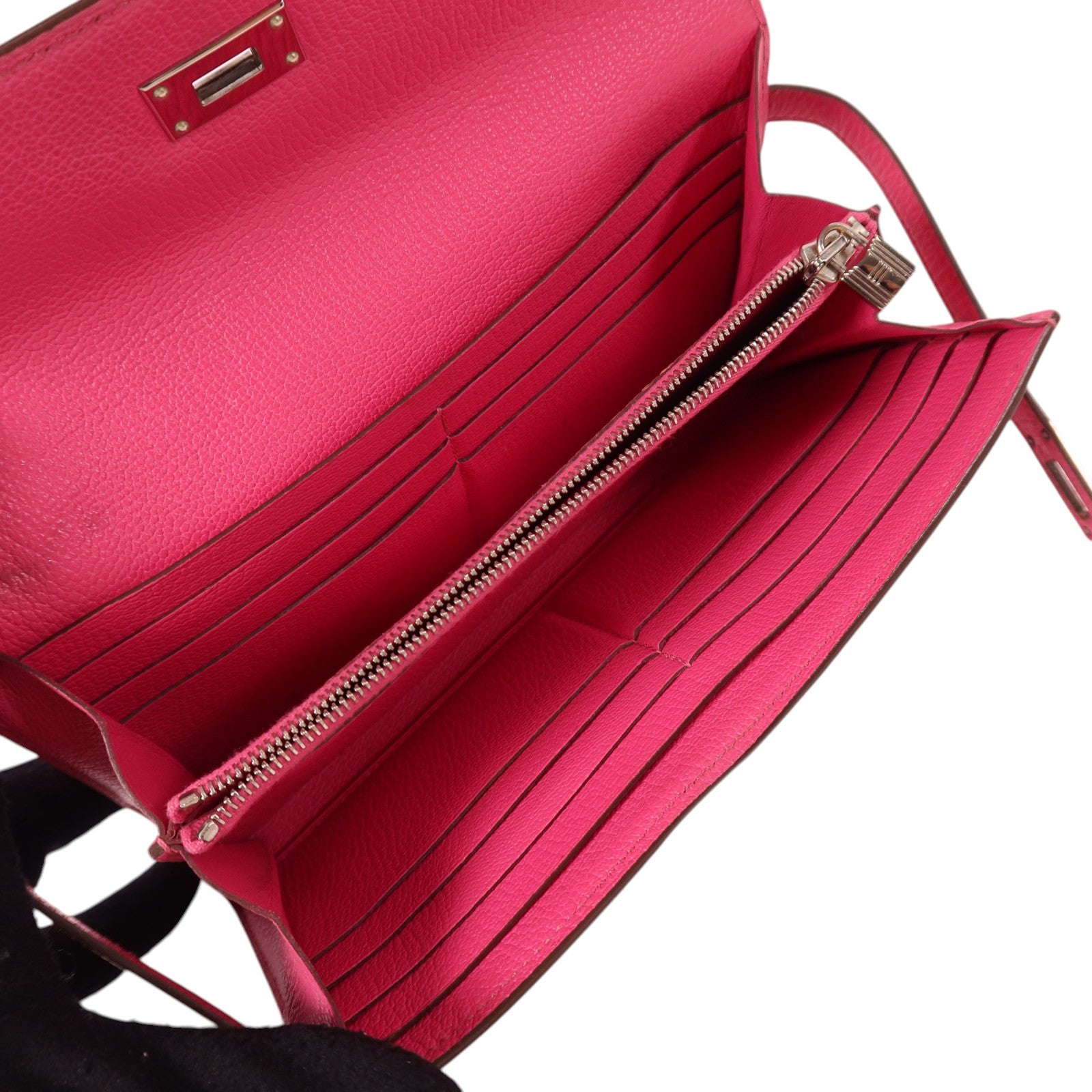 HERMES Chevre皮革Kelly Long Wallet銀扣長錢包Rose Mexico