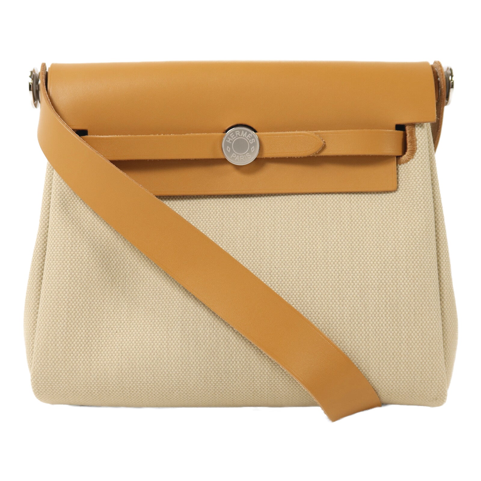HERMES 帆布Mini Herbag銀扣肩背袋Beton/Natural Sable