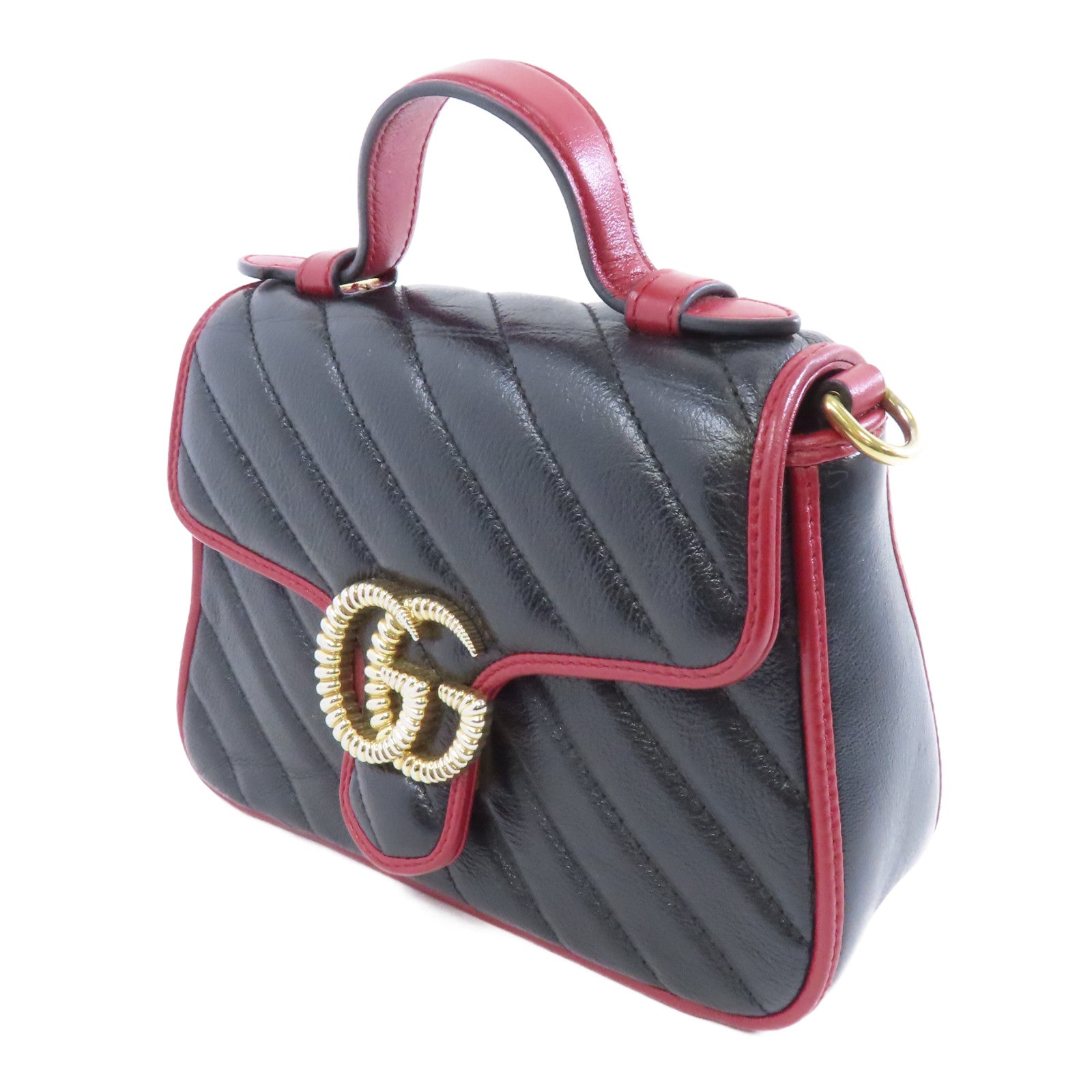 GUCCI 【激減優惠】牛皮皮革2way Shoulder Bag金扣手挽肩背兩用袋黑色/紅色