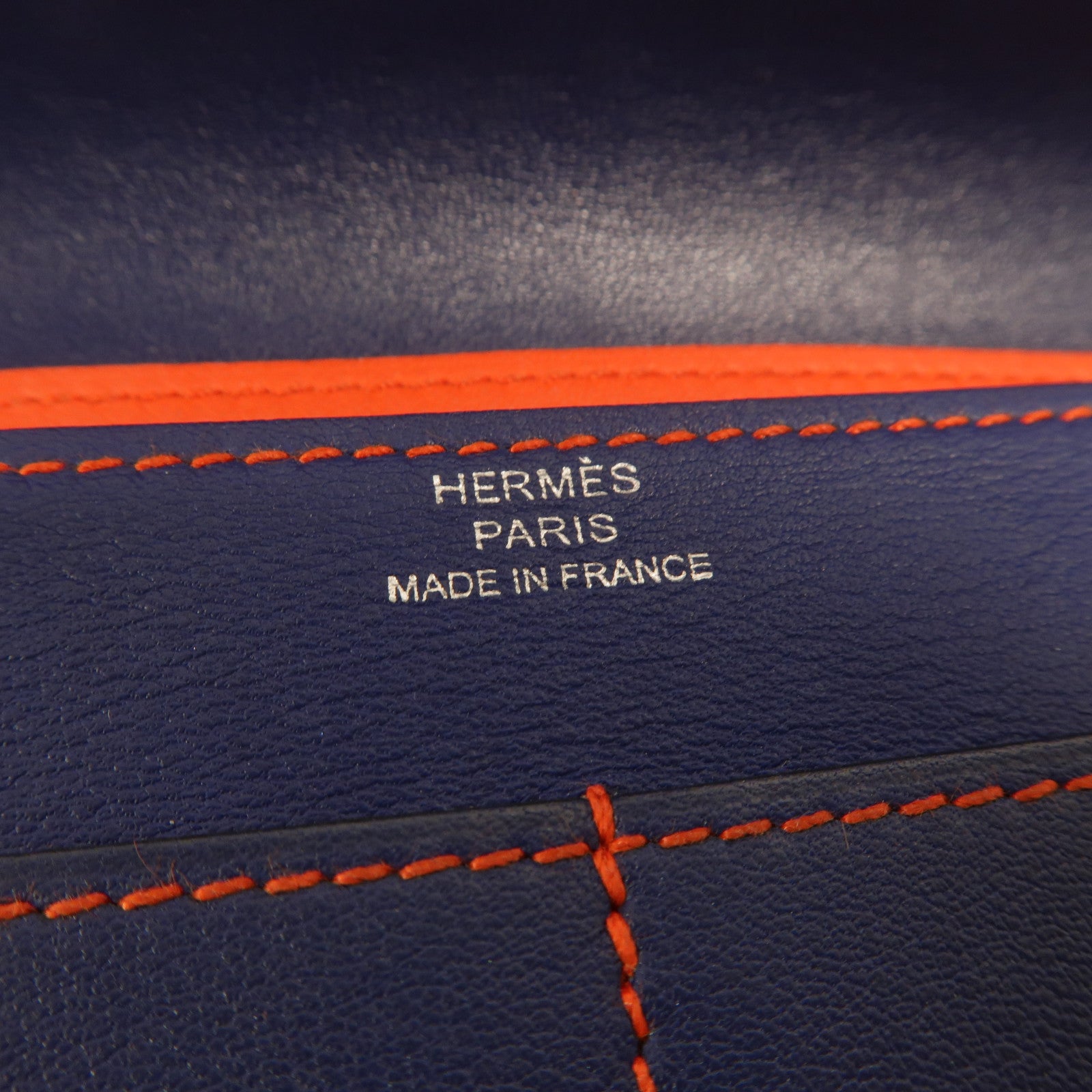 HERMES Swift皮革Dogon GM長錢包Bleu Marine/Feu