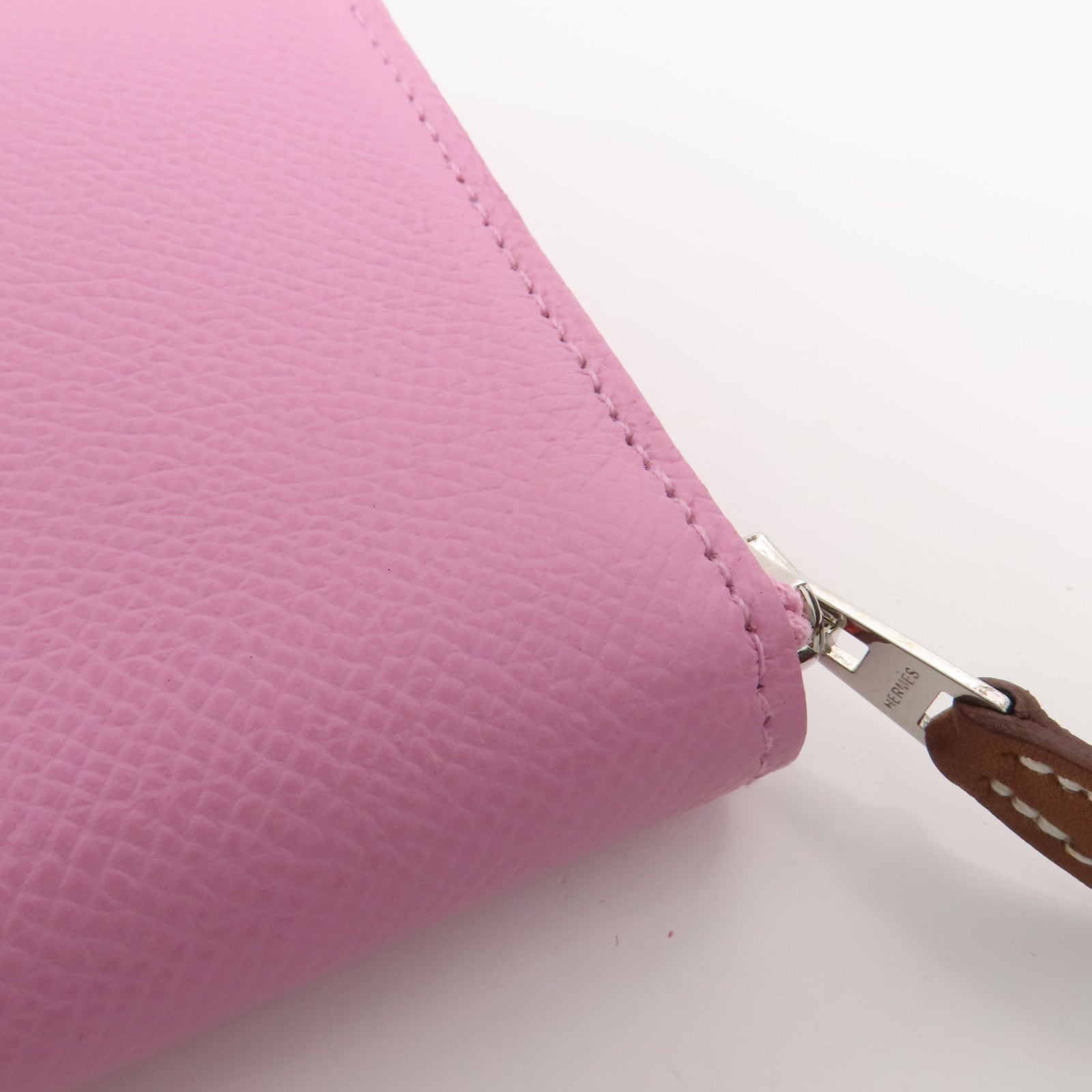 HERMES Epsom皮革Silk In Compact銀扣錢包Mauve/X9