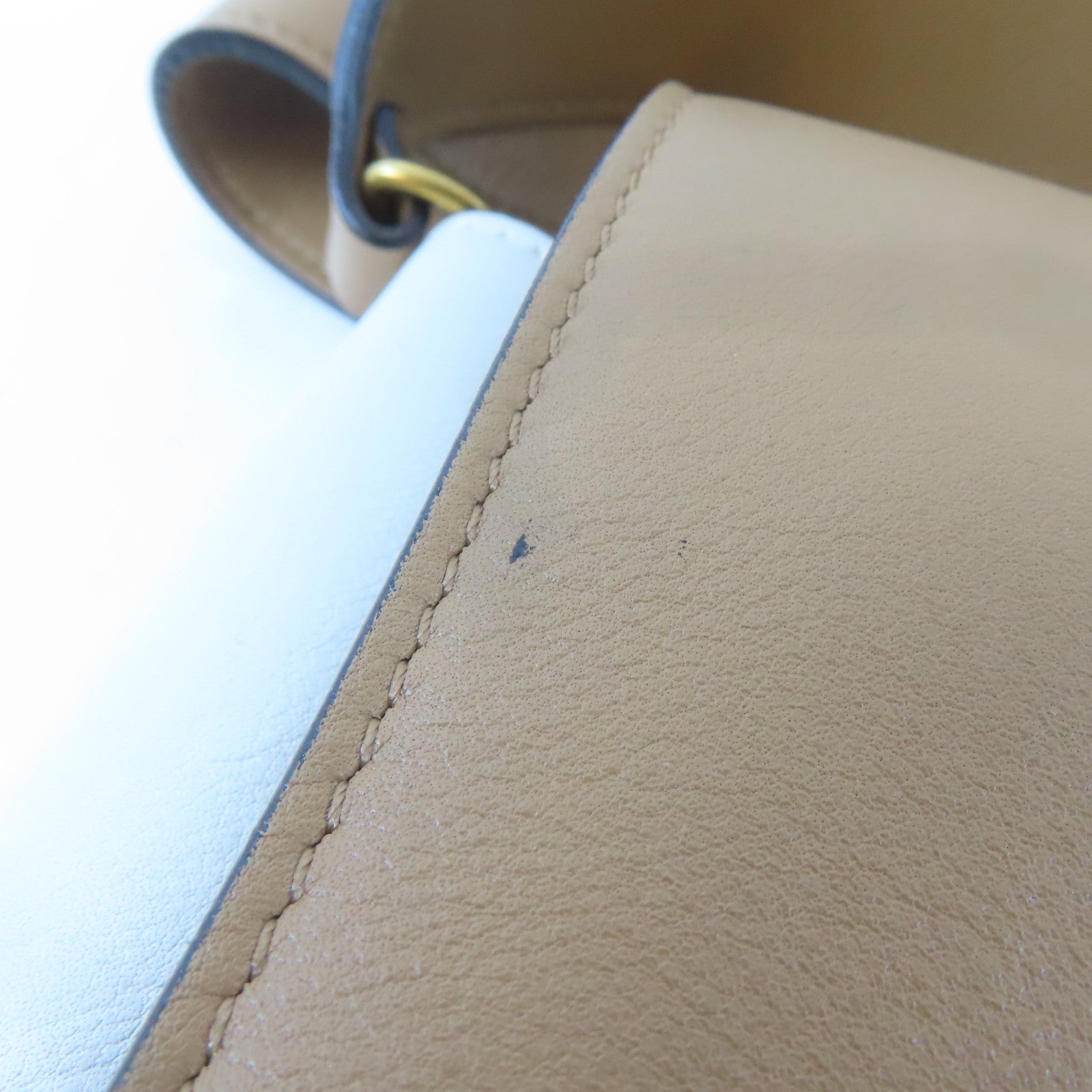 CELINE 牛皮皮革Frame Shoulder Bag金扣肩背袋棕色/白色