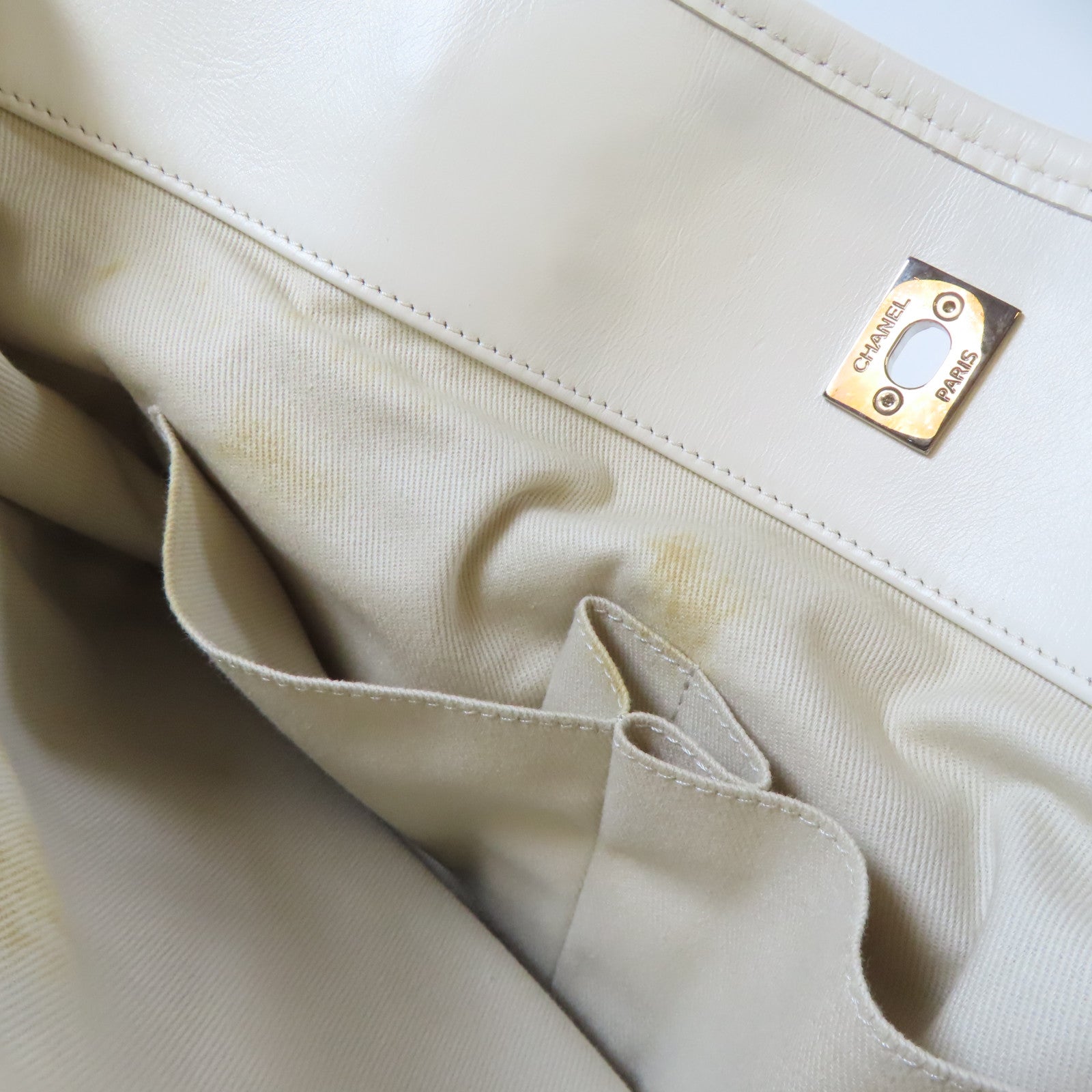 CHANEL 牛皮皮革Chain Shoulder Bag銀扣手挽肩背兩用袋白色