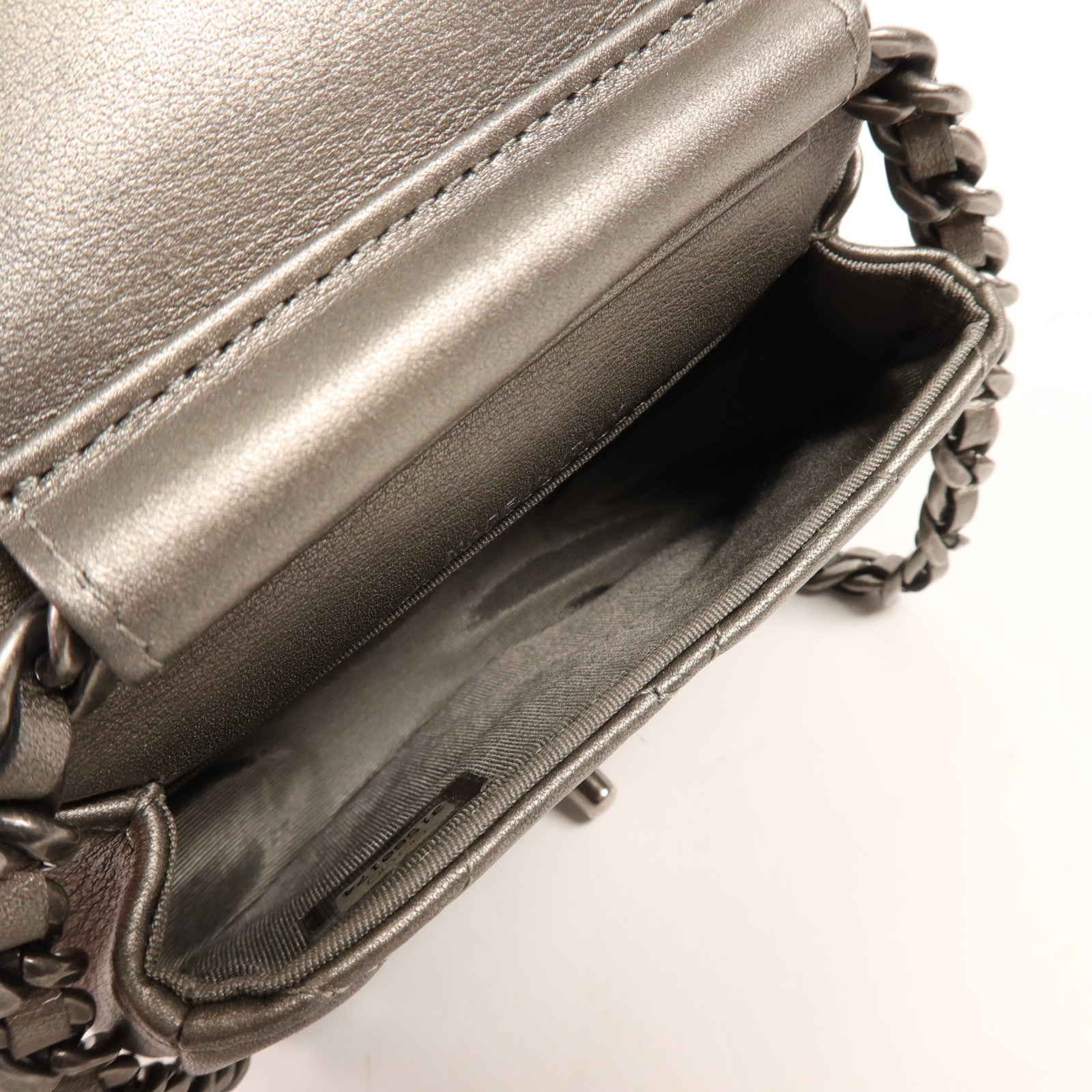 CHANEL 牛皮皮革Chain Shoulder銀扣鏈帶肩背袋