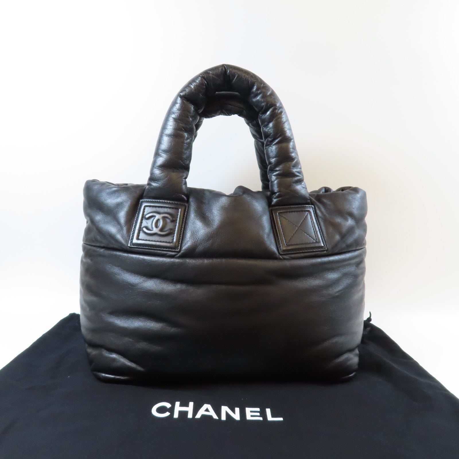 CHANEL 羊皮皮革Coco Cocoon銀扣手挽袋黑色