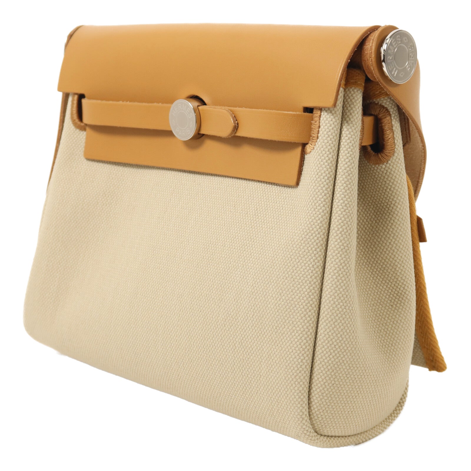 HERMES 帆布Mini Herbag銀扣肩背袋Beton/Natural Sable