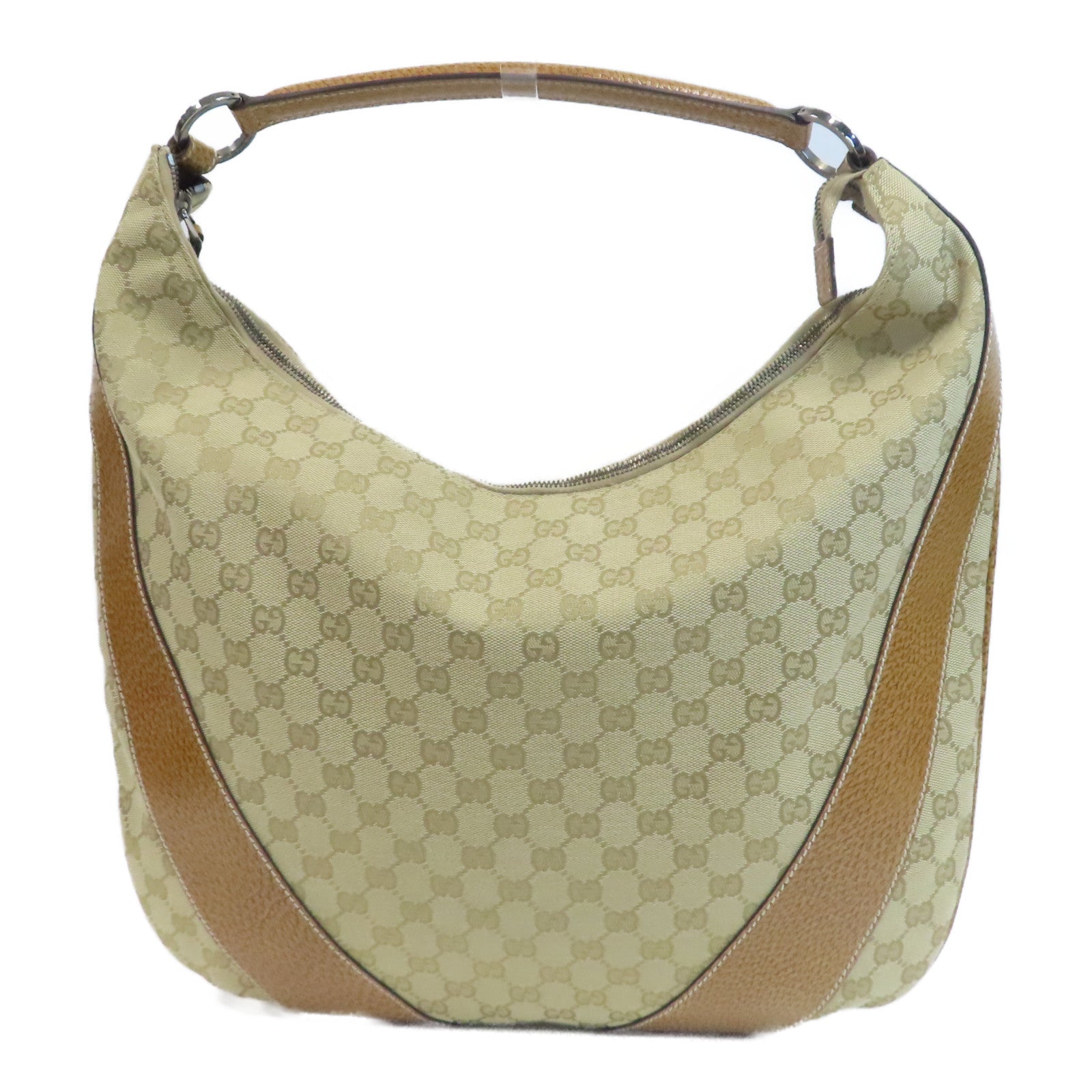 GUCCI 帆布Shoulder Bag銀扣肩背袋米色/啡色