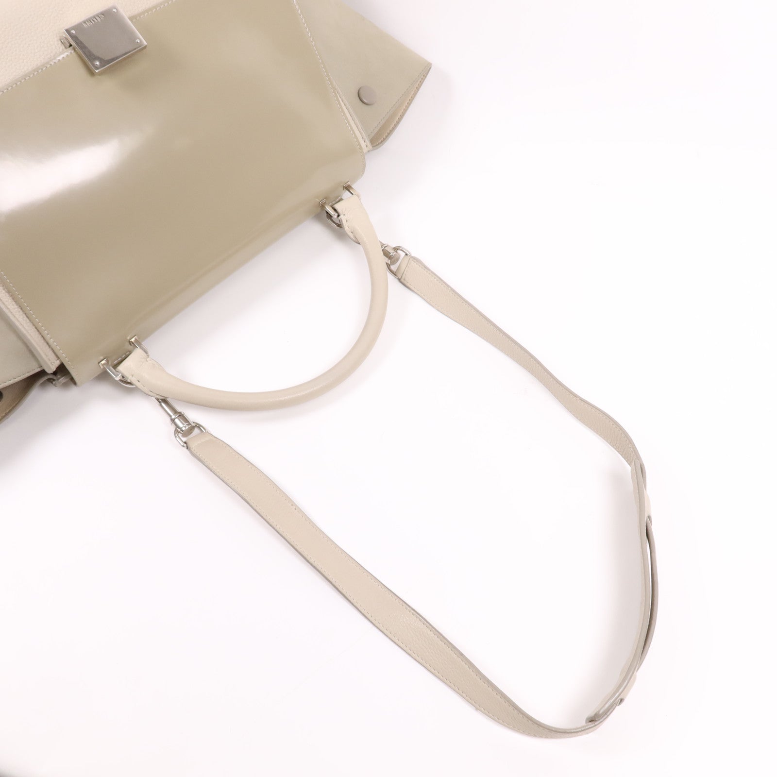 CELINE 牛皮/漆皮皮革Trapaze銀扣手挽肩背兩用袋