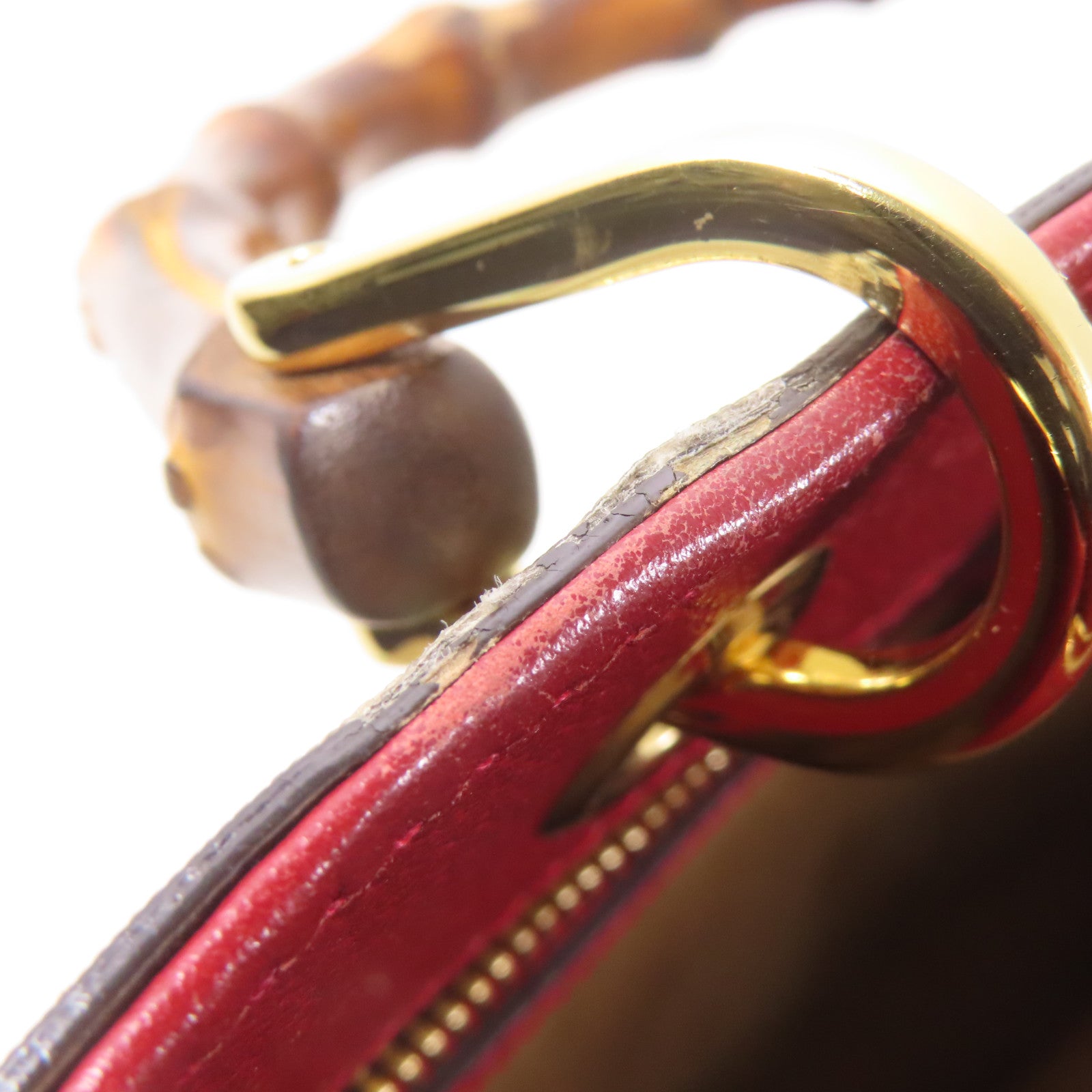 GUCCI 塗層帆布/皮革Bamboo Shopper金扣手挽肩背兩用袋棕色/紅色