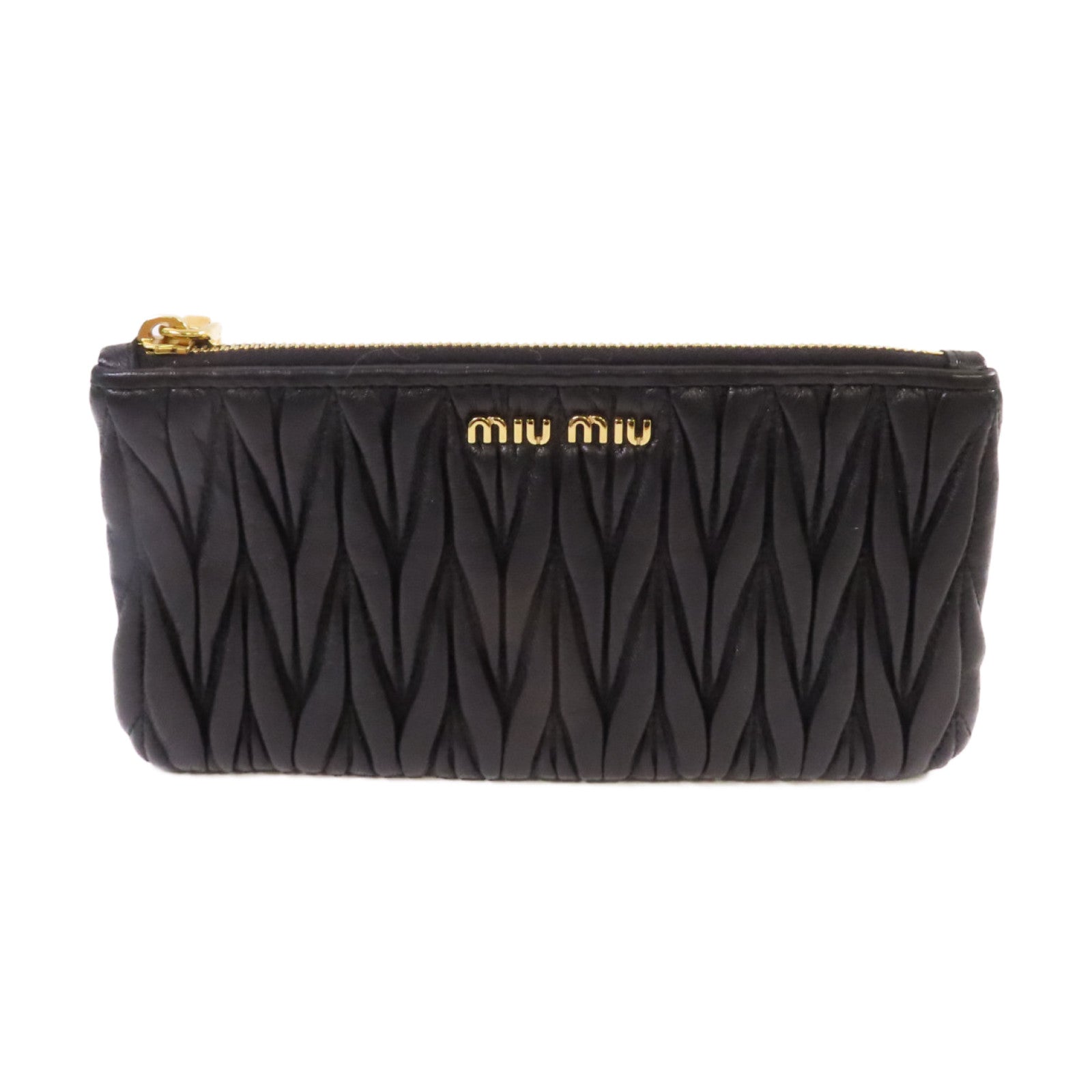 Miu Miu 羊皮皮革Pouch金扣手拿包黑色