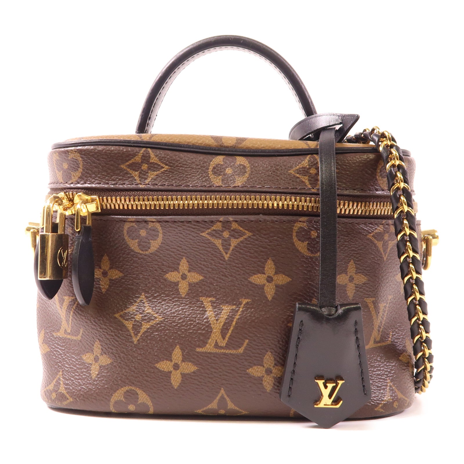 LOUIS VUITTON Monogram Reverse Vanity PM金扣手挽肩背兩用袋棕色