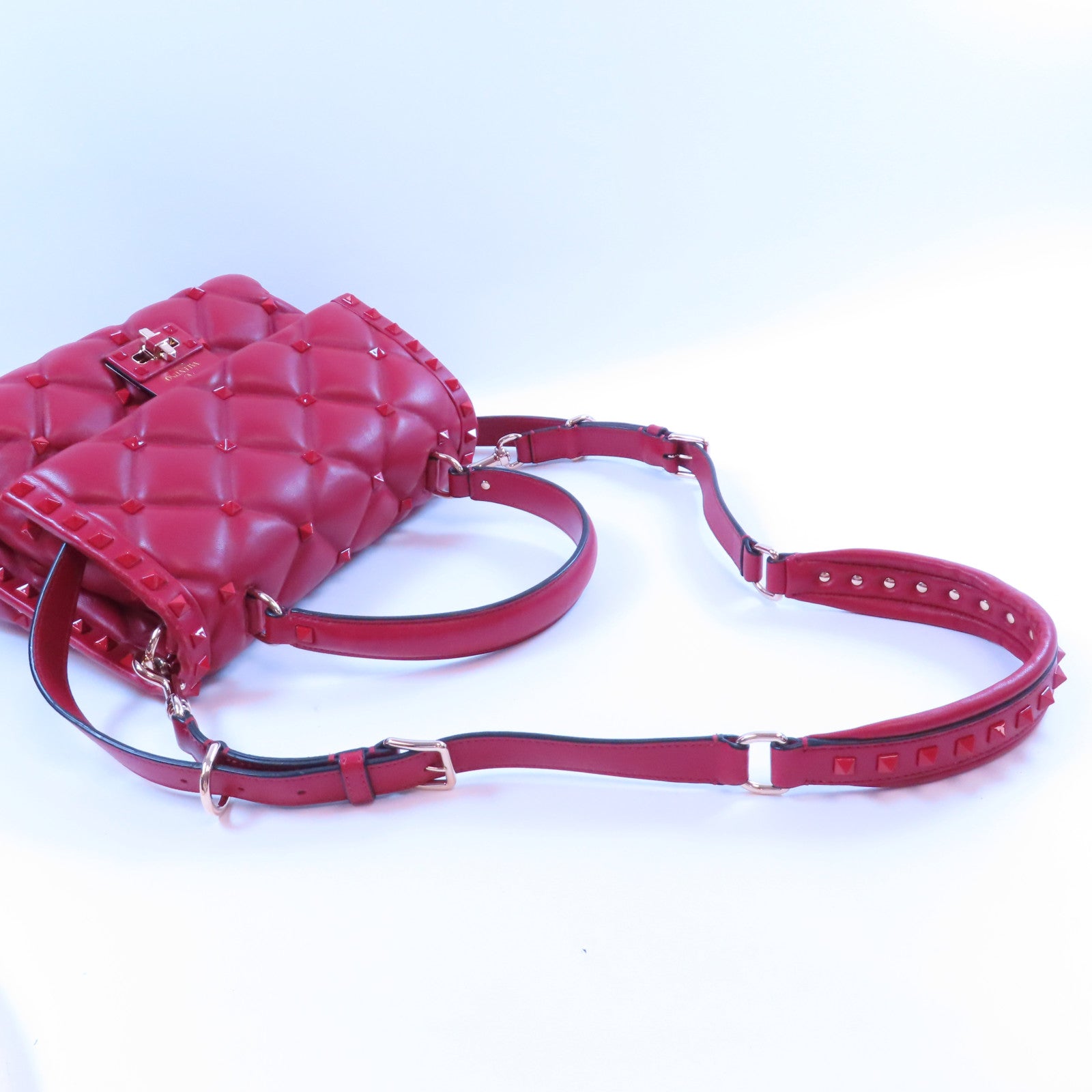 Valentino 牛皮皮革Shoulder金扣手挽肩背兩用袋紅色