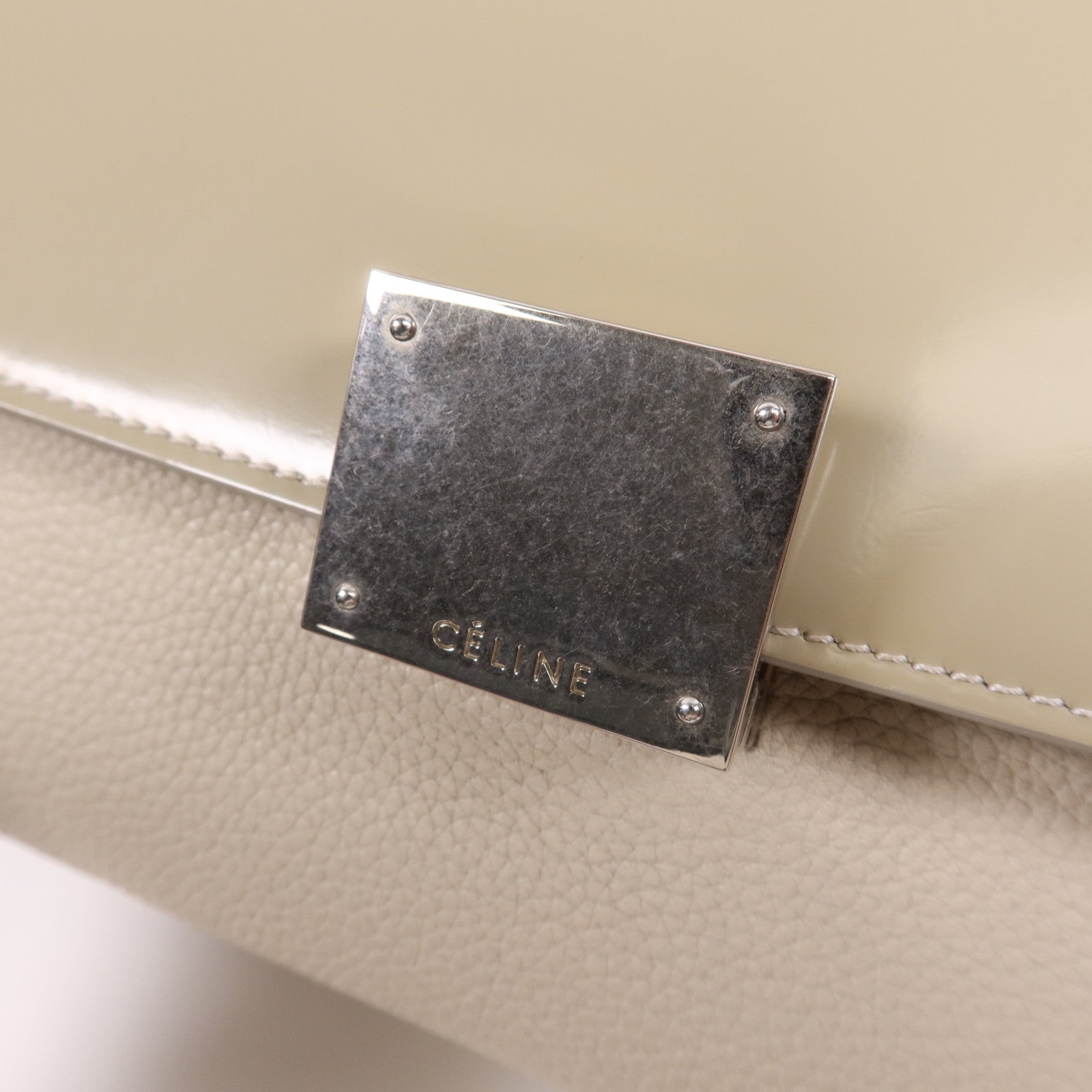CELINE 牛皮/漆皮皮革Trapaze銀扣手挽肩背兩用袋