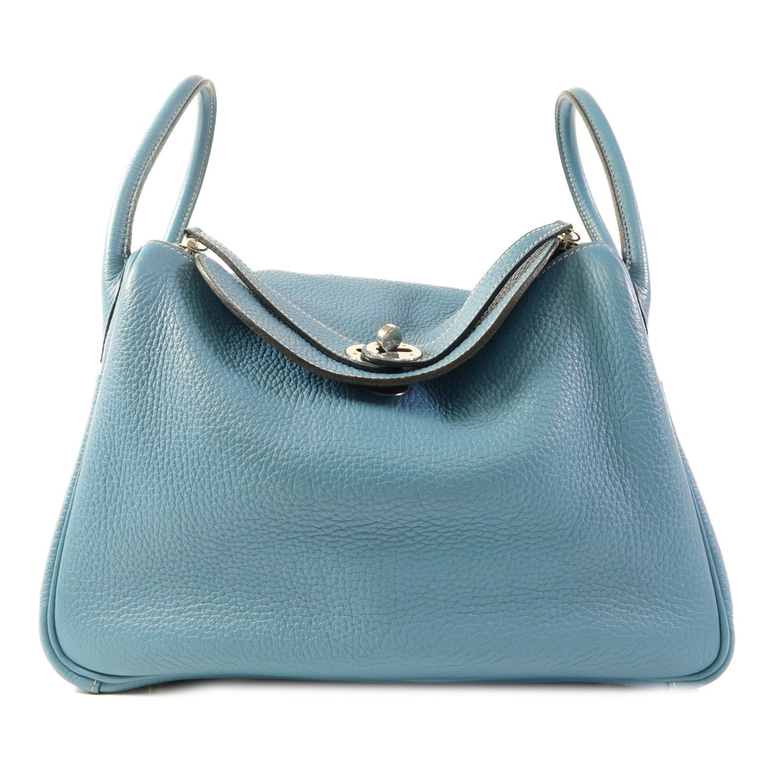 HERMES Clemence皮革Lindy 30銀扣手挽肩背兩用袋Bleu Jean
