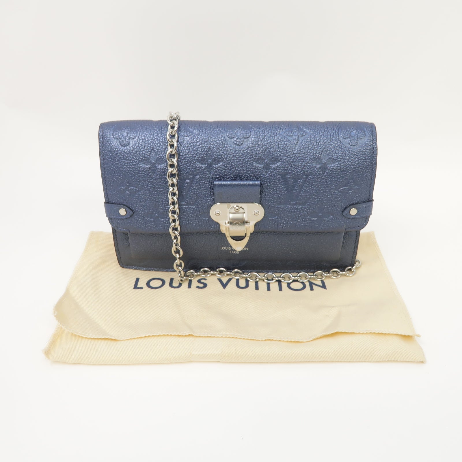 LOUIS VUITTON 【激減優惠】Monogram Empreinte Vavin Shoulder Bag銀扣肩背袋藍色