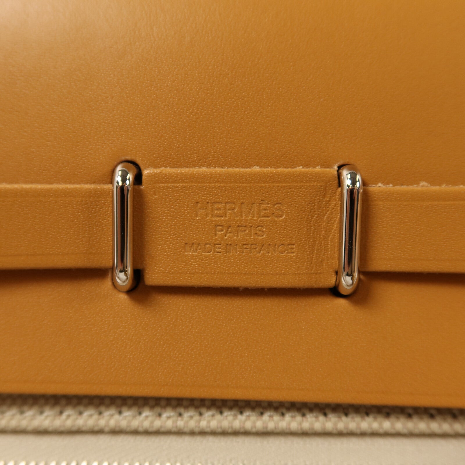 HERMES 帆布Mini Herbag銀扣肩背袋Beton/Natural Sable