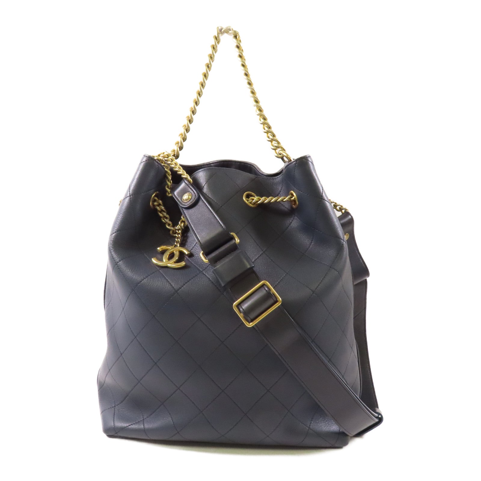 CHANEL 牛皮皮革2 Way Bag金扣鏈帶手挽肩背兩用袋