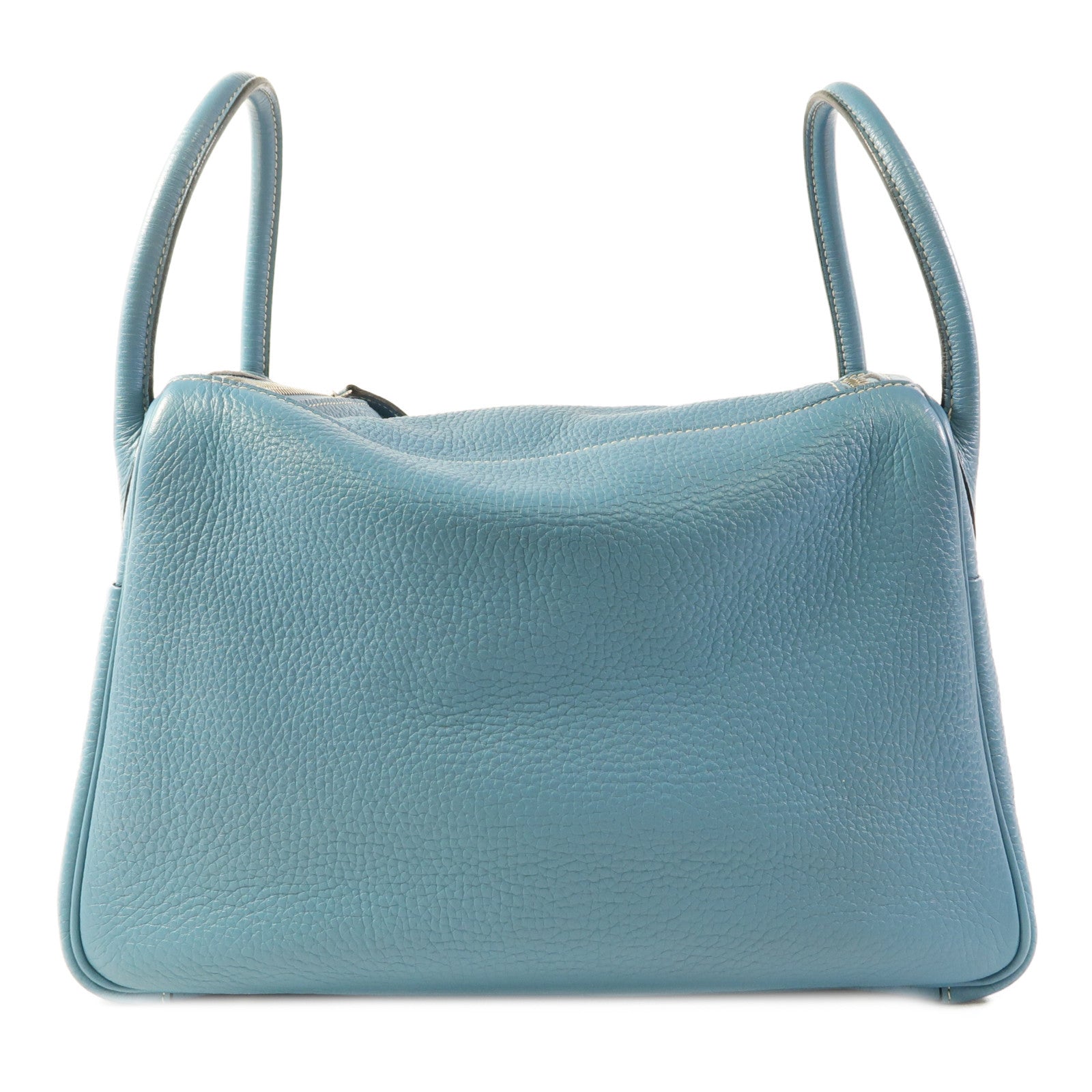 HERMES Clemence皮革Lindy 30銀扣手挽肩背兩用袋Bleu Jean