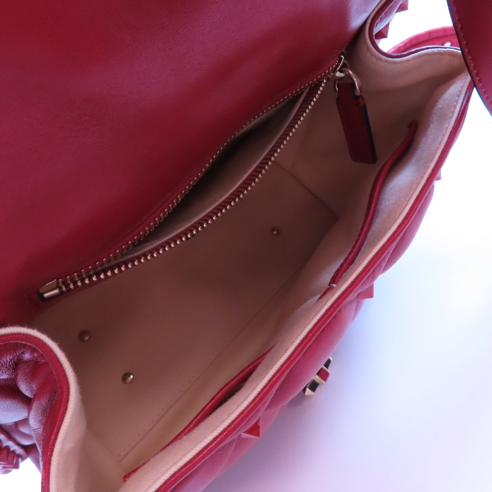 Valentino 牛皮皮革Shoulder金扣手挽肩背兩用袋紅色