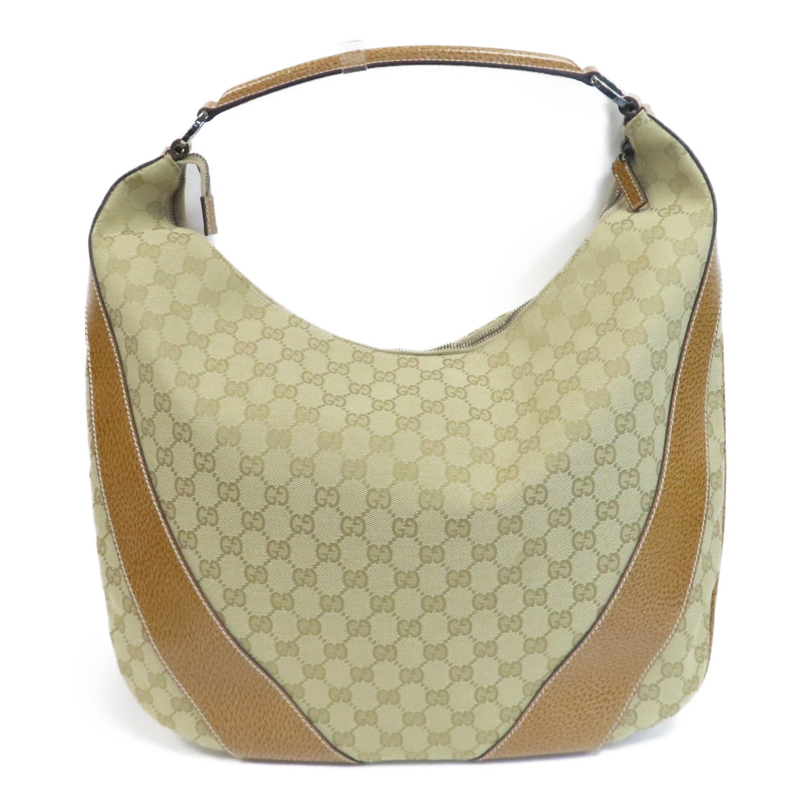 GUCCI 帆布Shoulder Bag銀扣肩背袋米色/啡色