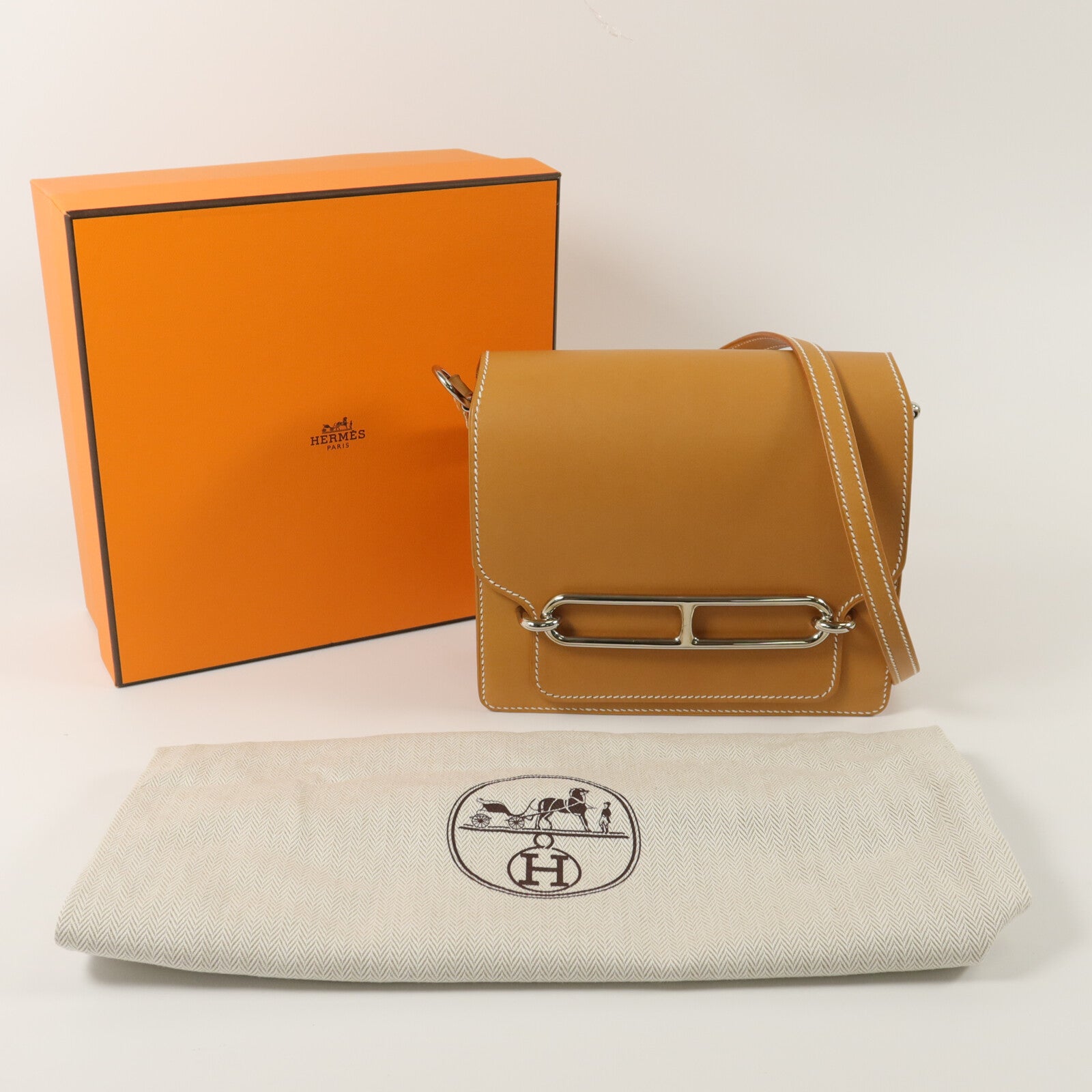 HERMES Barenia皮革Roulis Mini肩背袋Fauve