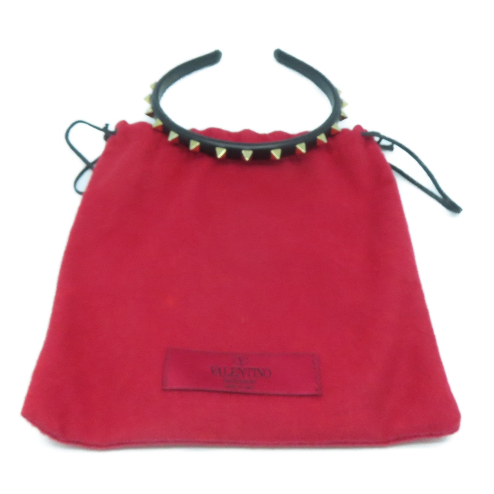 Valentino 【激減優惠】皮革Headband窩釘頭箍黑色