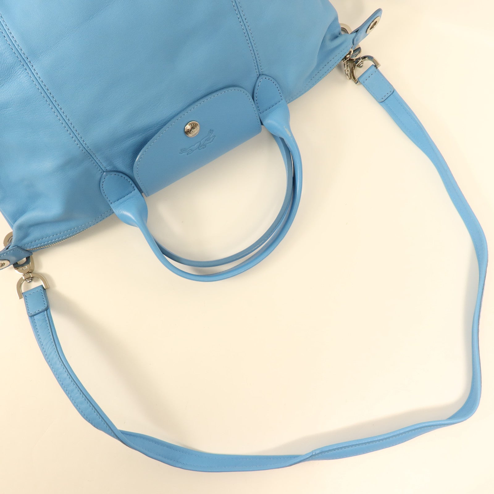 Longchamp 羊皮皮革Shoulder Bag銀扣手挽肩背兩用袋