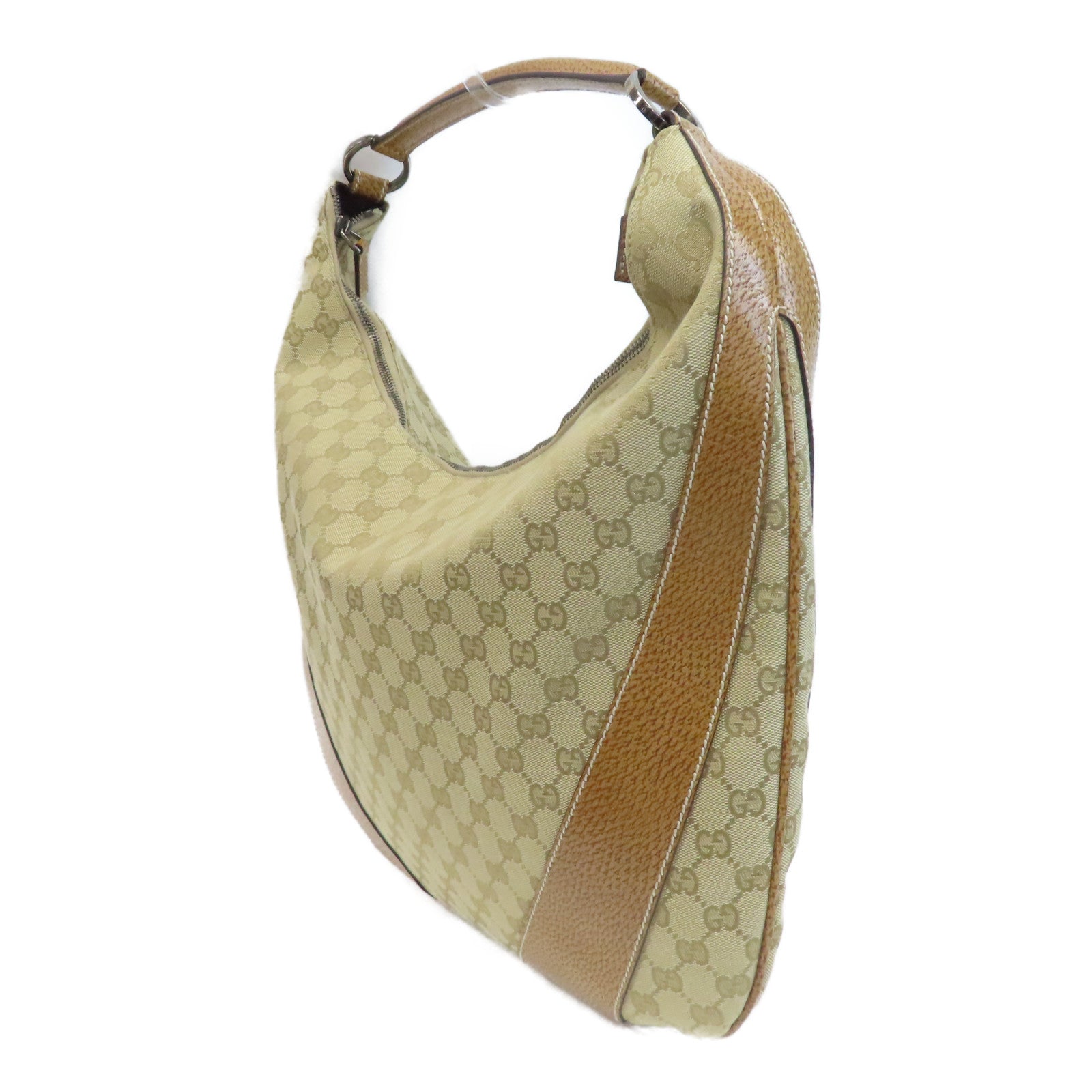 GUCCI 帆布Shoulder Bag銀扣肩背袋米色/啡色