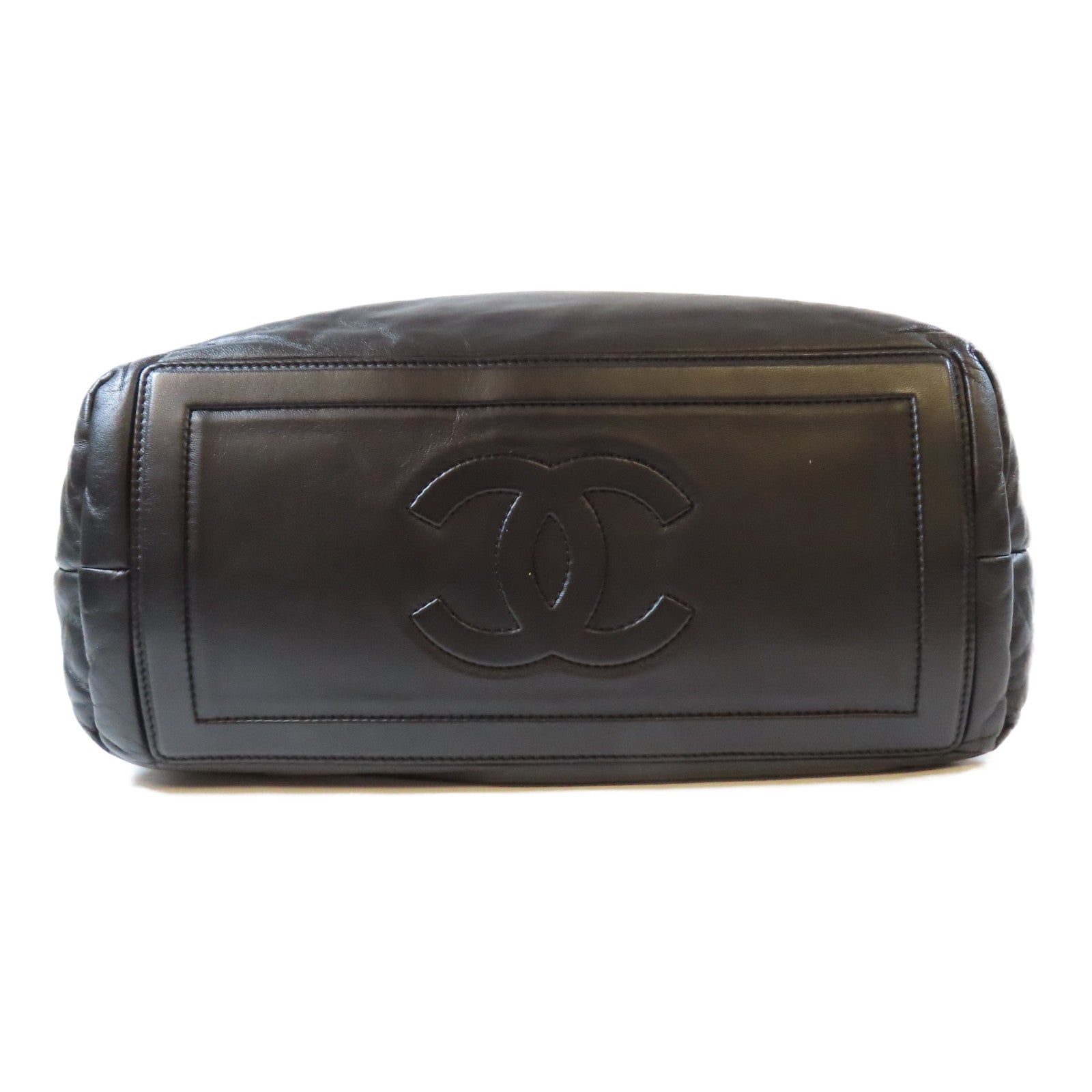 CHANEL 羊皮皮革Coco Cocoon銀扣手挽袋黑色