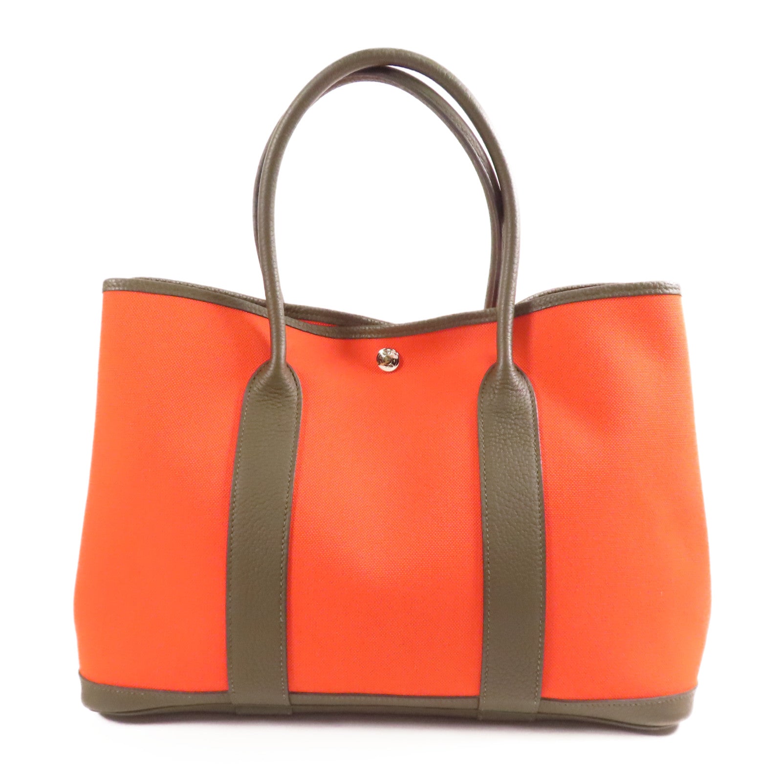 HERMES 【激減優惠】帆布/皮革Garden Party PM銀扣手挽袋Terre Battue/Rough