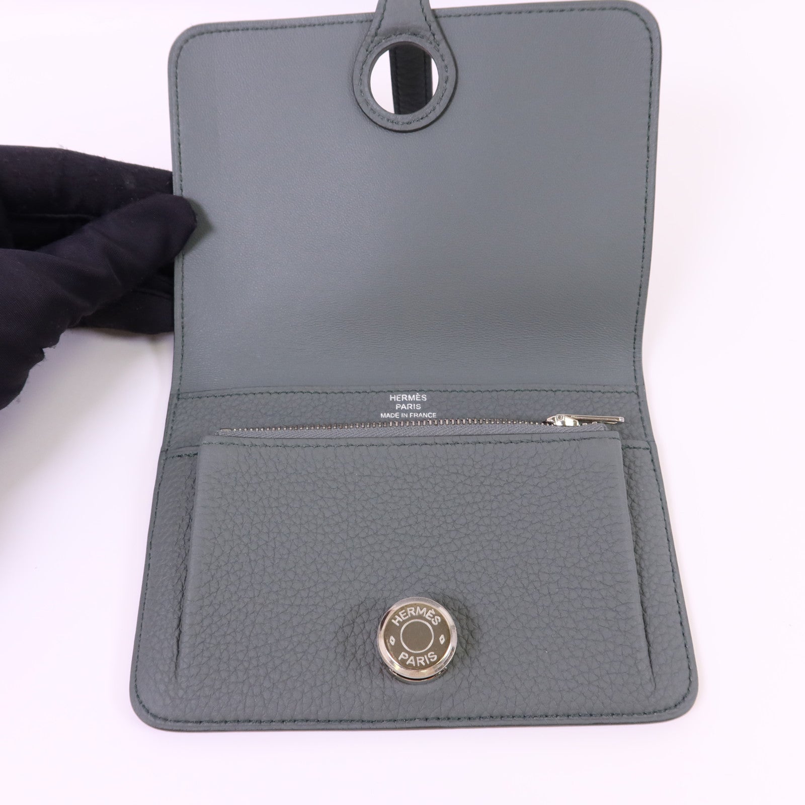 HERMES Clemence皮革Dogon Compact Bifold Wallet銀扣錢包