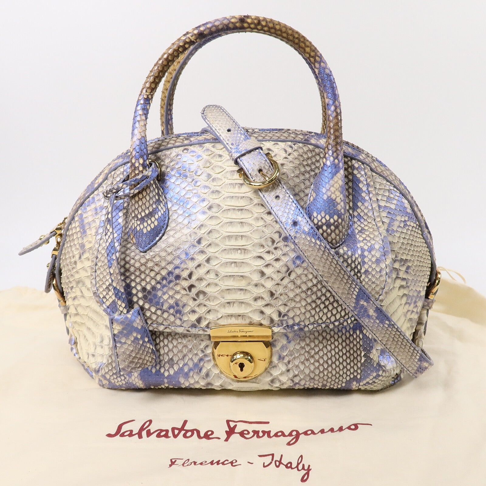 Salvatore Ferragamo 蛇皮皮革Fiamma手挽肩背兩用袋
