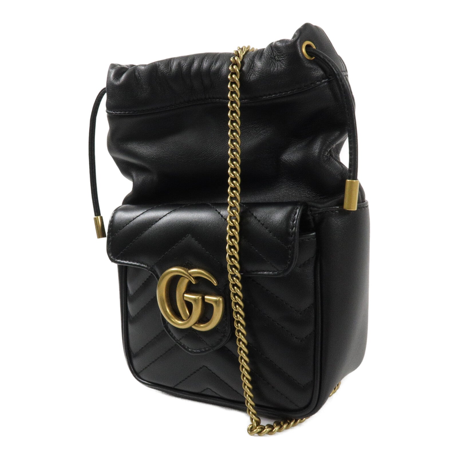 GUCCI 牛皮皮革GG Marmont Mini Bucket鏈帶肩背袋
