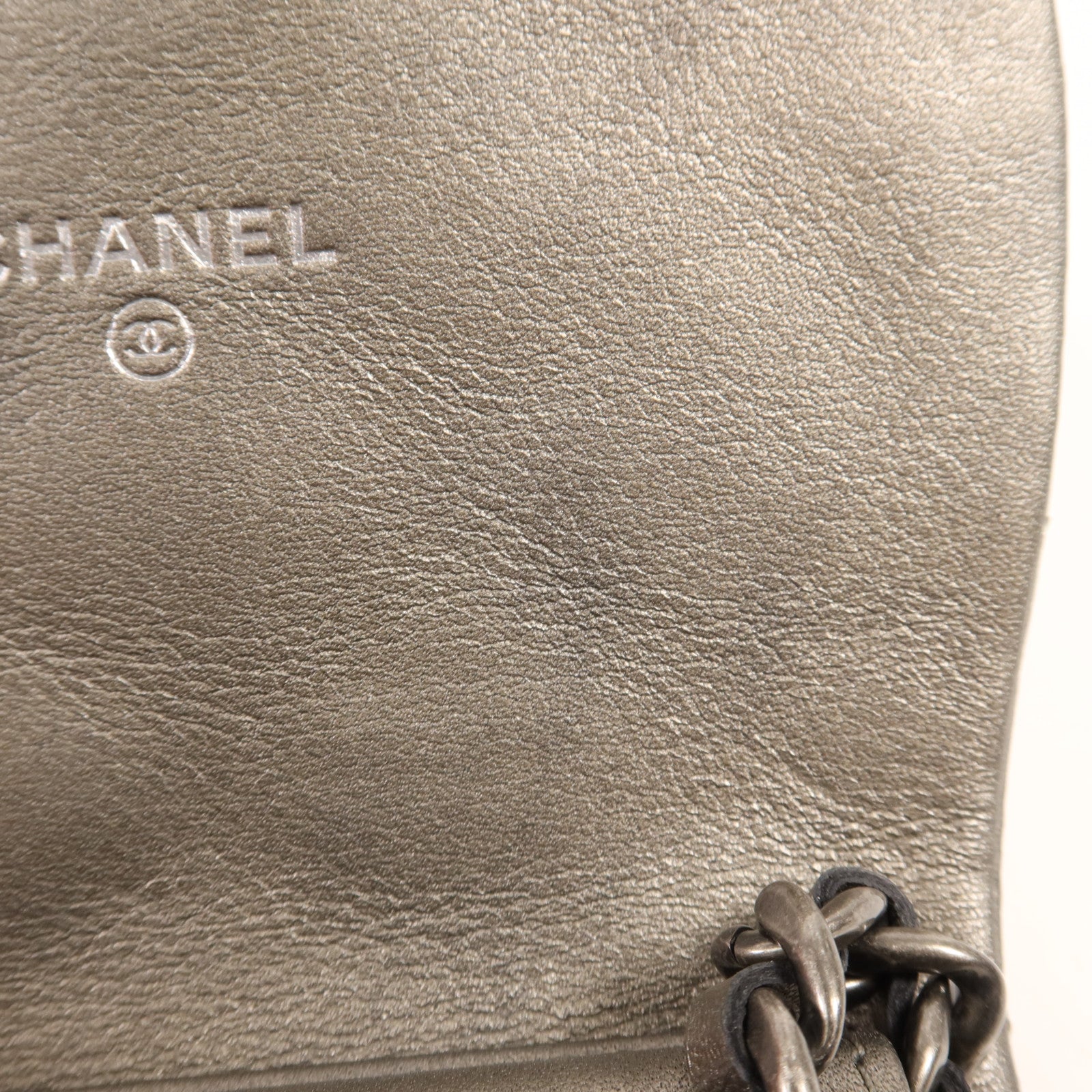 CHANEL 牛皮皮革Chain Shoulder銀扣鏈帶肩背袋