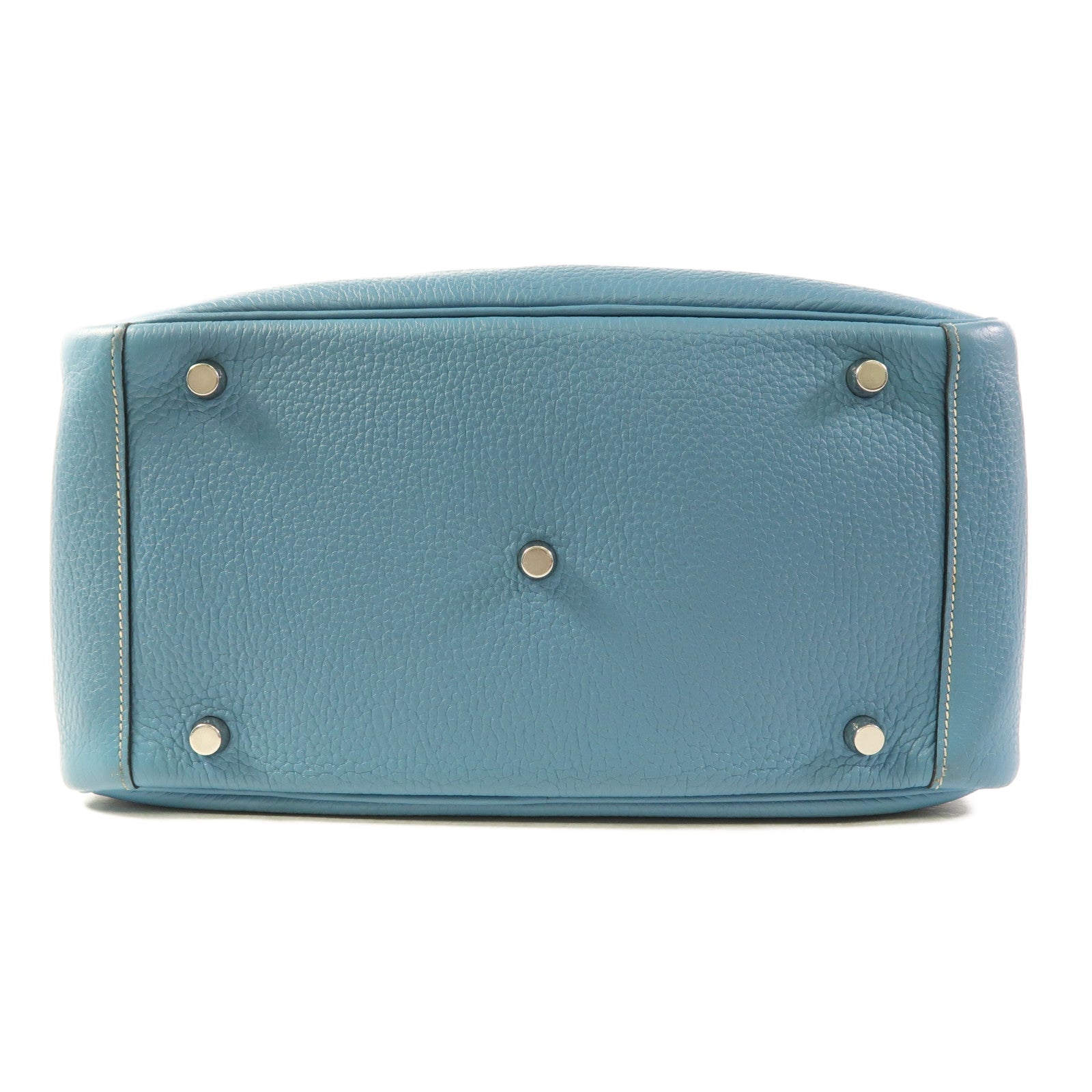 HERMES Clemence皮革Lindy 30銀扣手挽肩背兩用袋Bleu Jean