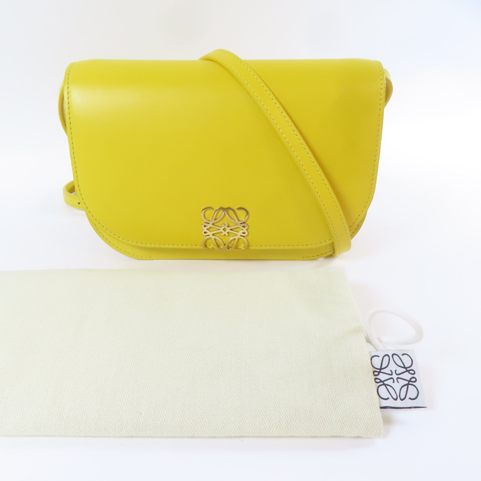 LOEWE 牛皮皮革Goya金扣肩背袋黃色