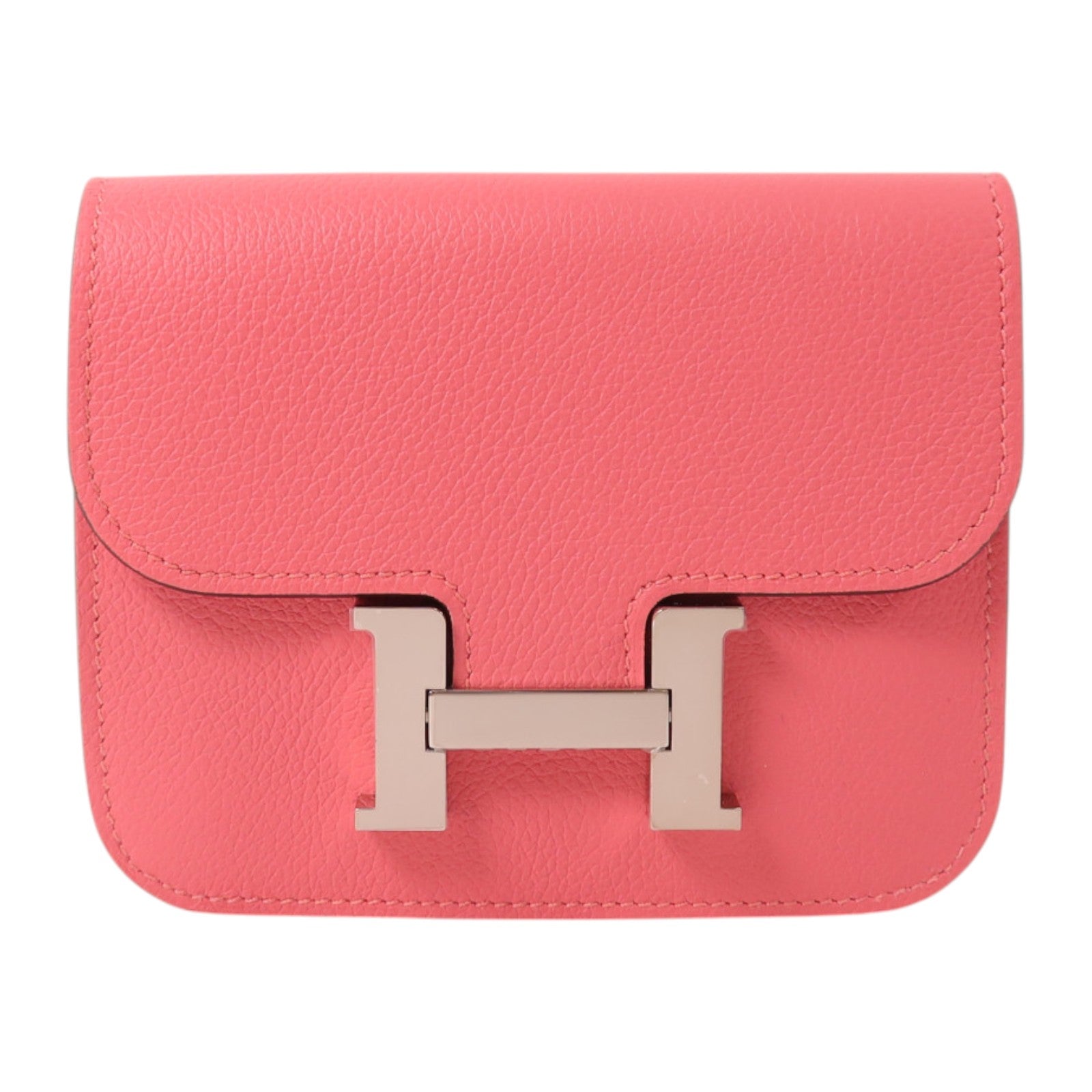 HERMES Evercolor皮革Constance Slim Wallet銀扣錢包Rose Azalee