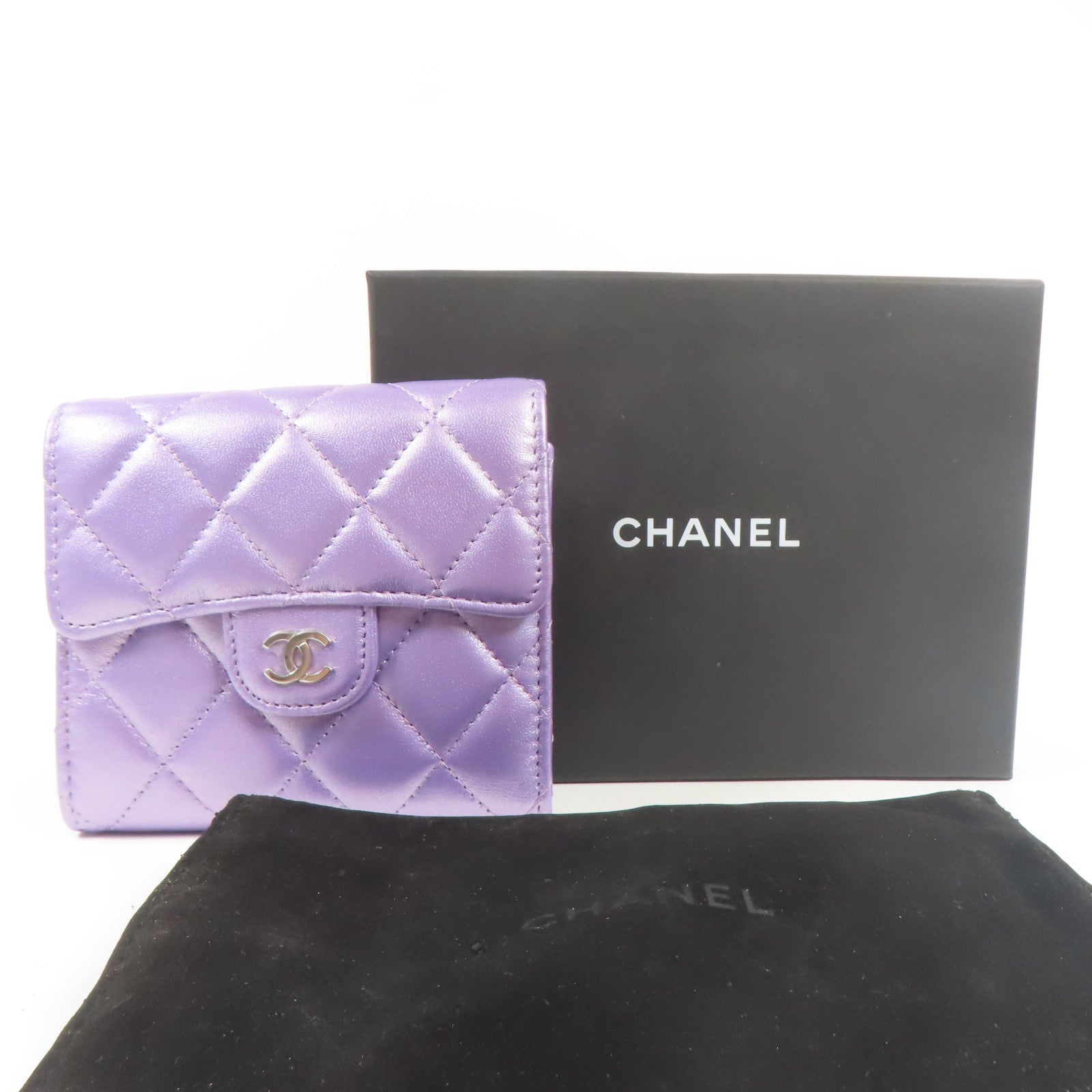 CHANEL 羊皮皮革Wallet銀扣錢包