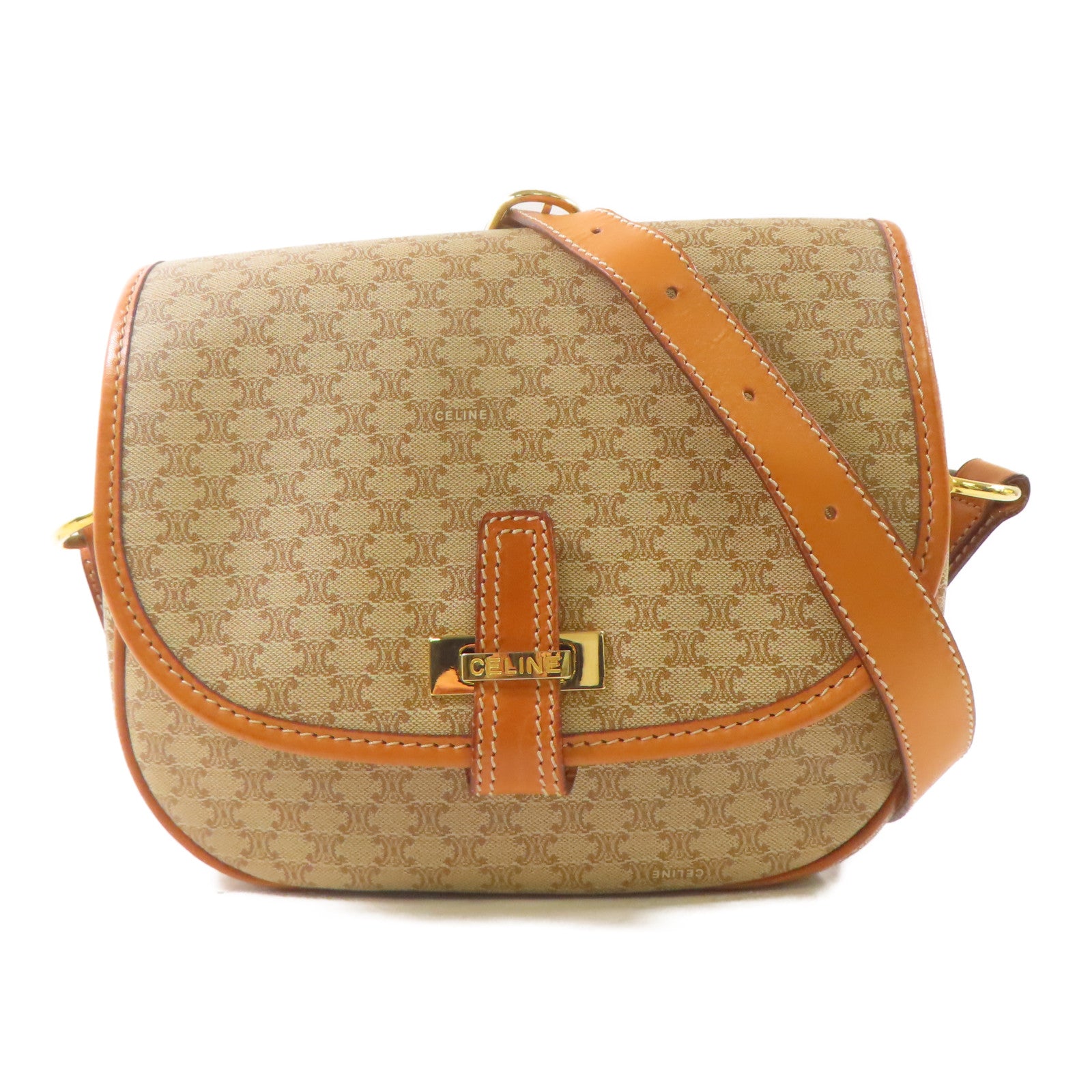 CELINE 塗層帆布Shoulder Bag金扣肩背袋棕色