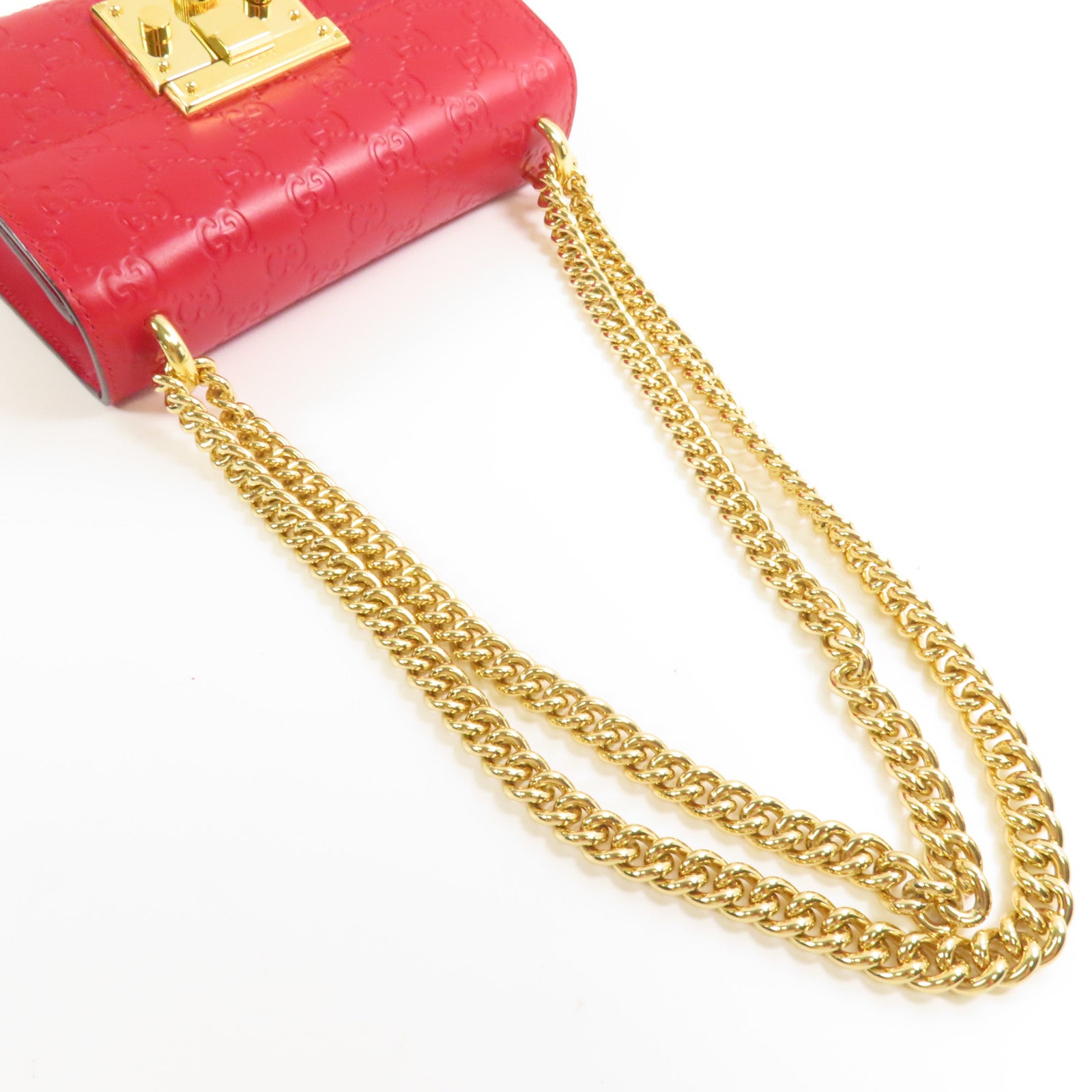 GUCCI 牛皮皮革Padlock金扣鏈帶肩背袋